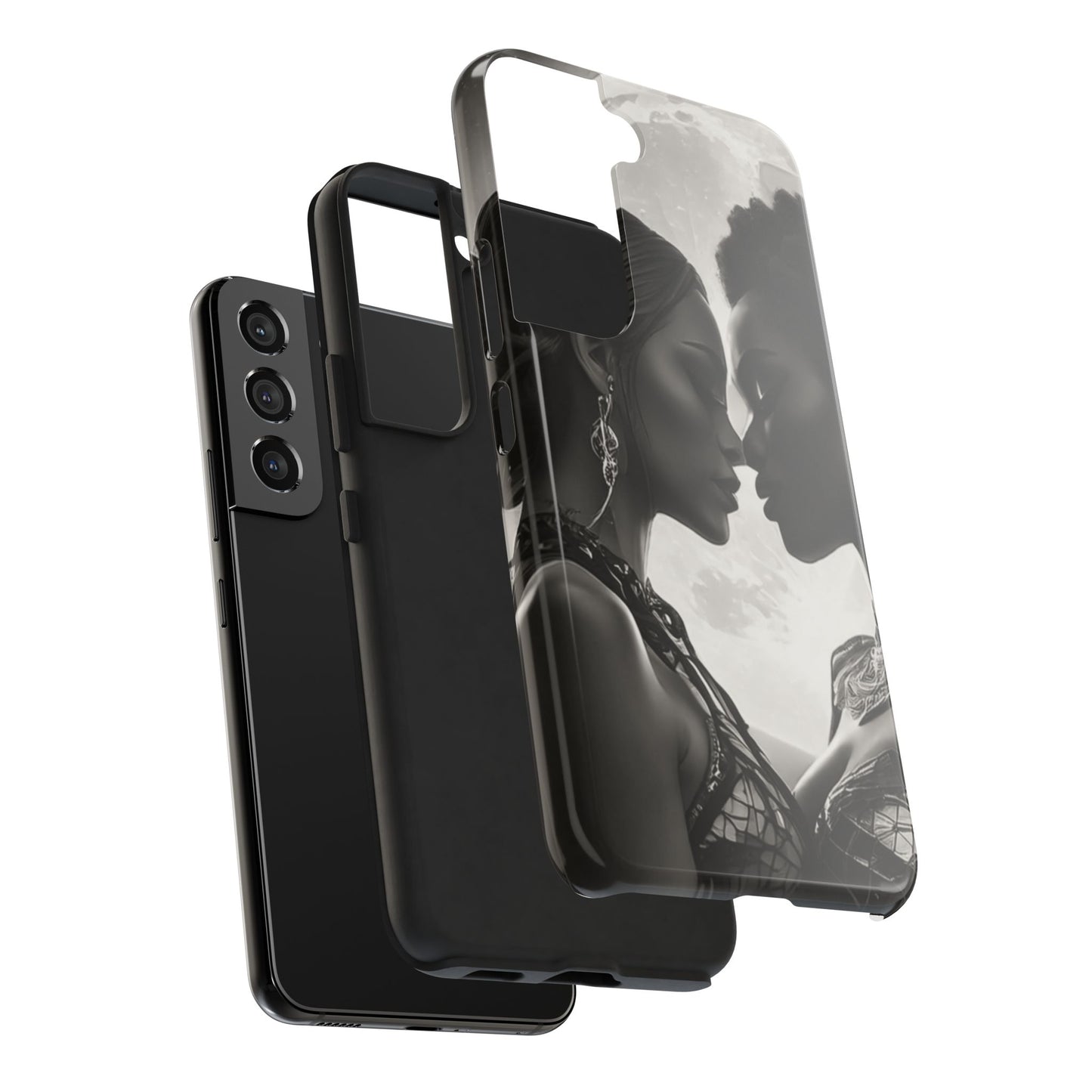 Elegant Black & White Phone Case with Dual Silhouette Design