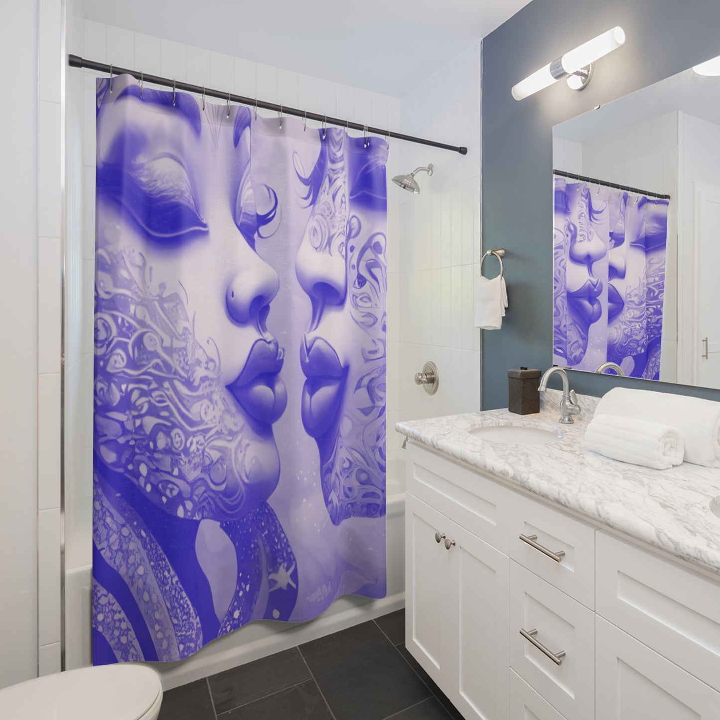 Elegant Couples Shower Curtain - Artistic Purple Design for Modern Bathrooms
