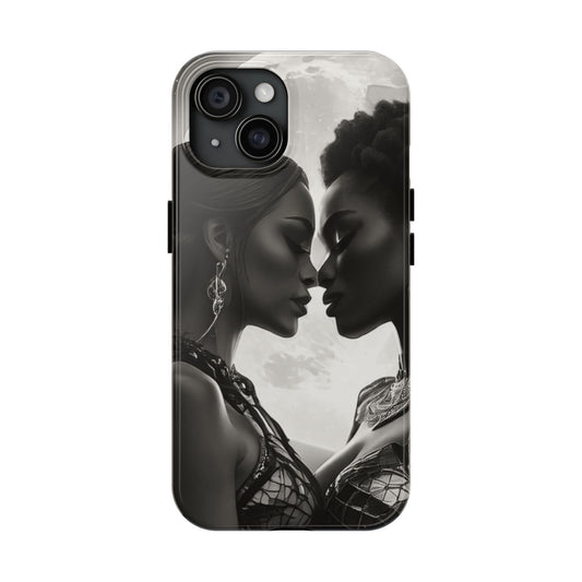Elegant Black & White Phone Case with Dual Silhouette Design