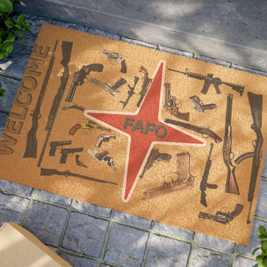 Gun-Themed Doormat, Unique Entrance Mat for Gun Enthusiasts, Home Décor, Outdoor Welcome Mat, Funny Gift Idea