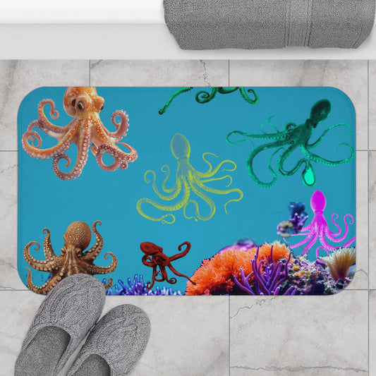 Colorful Octopus Bath Mat, Nautical Bathroom Decor, Sea Life Mat, Ocean Inspired Home, Gift for Ocean Lovers