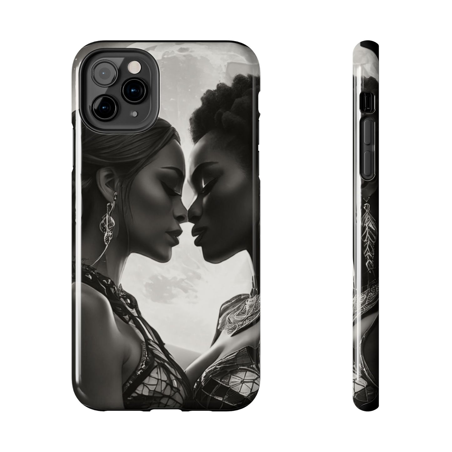 Elegant Black & White Phone Case with Dual Silhouette Design