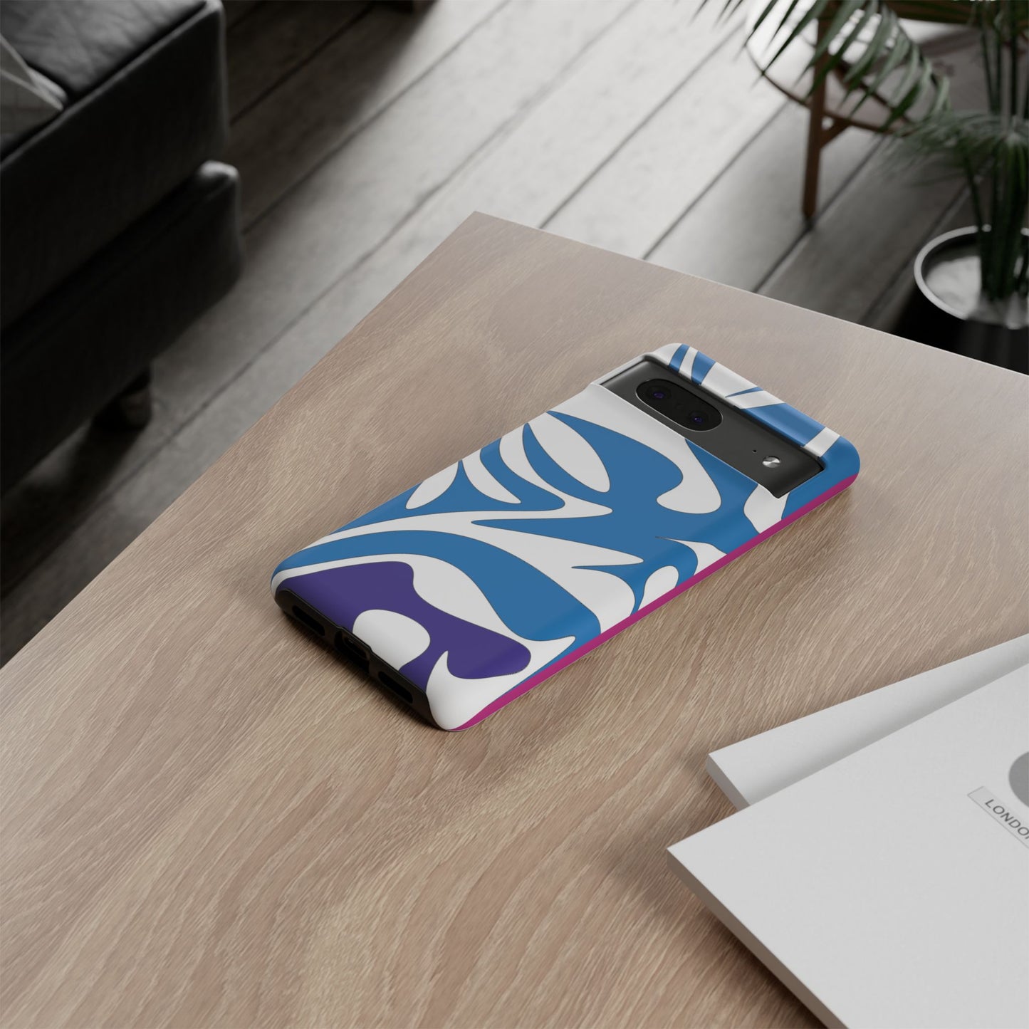 Stylish Tough Phone Case - Blue Abstract Design