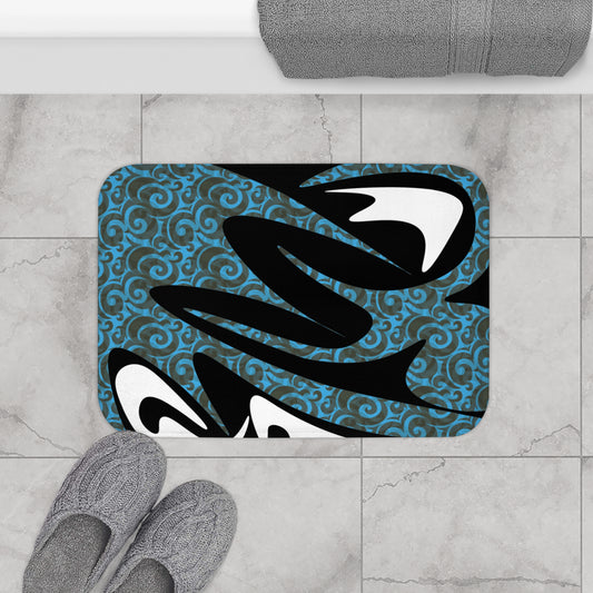 Modern Abstract Bath Mat - Decorative Bathroom Rug with Stylish Swirls