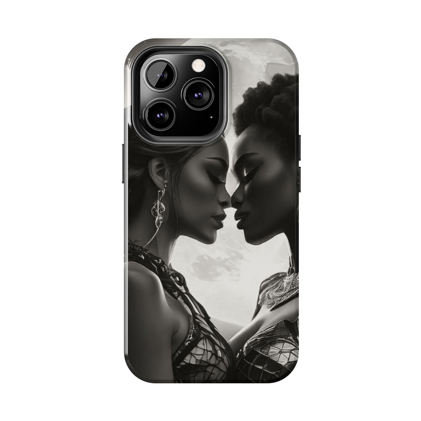 Elegant Black & White Phone Case with Dual Silhouette Design