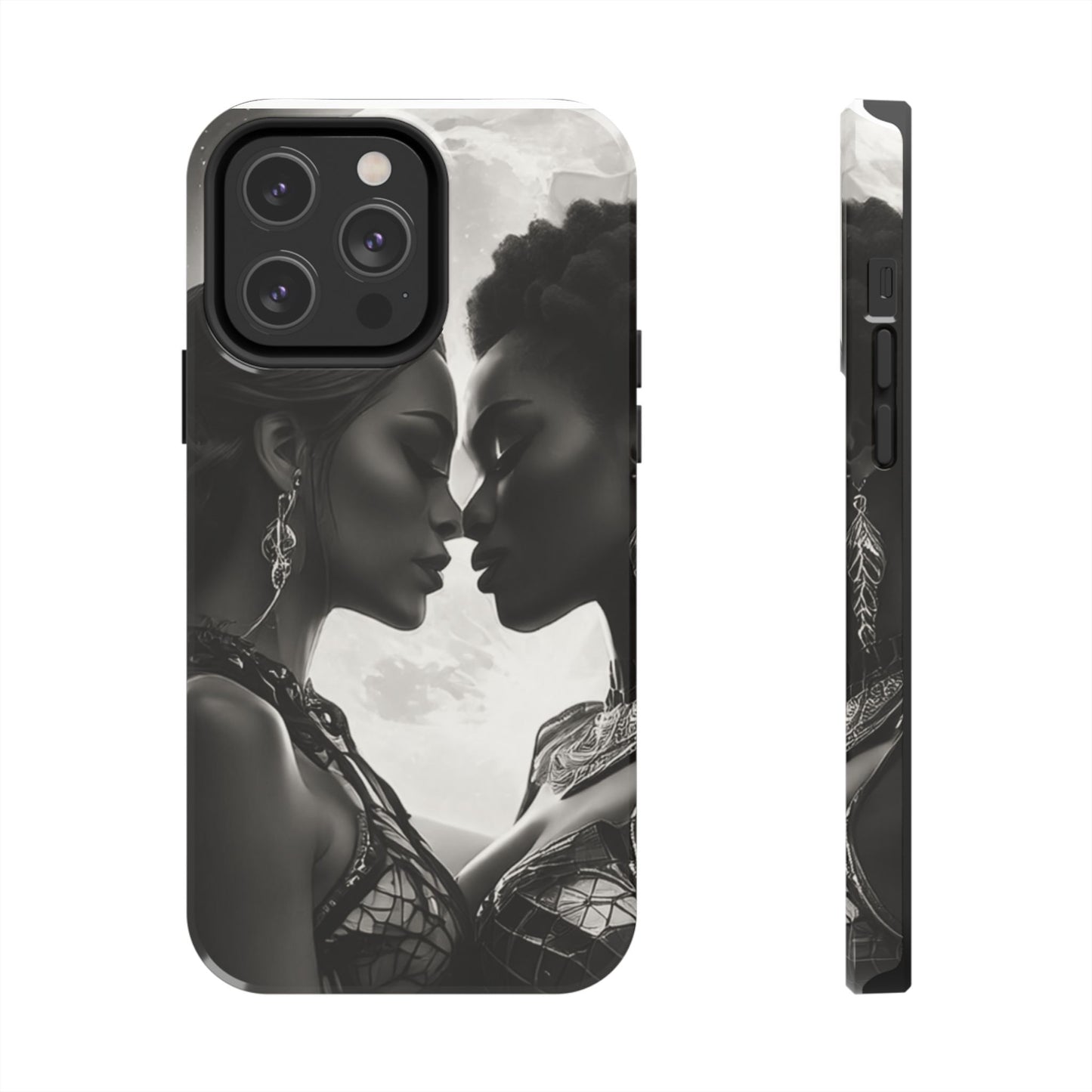 Elegant Black & White Phone Case with Dual Silhouette Design