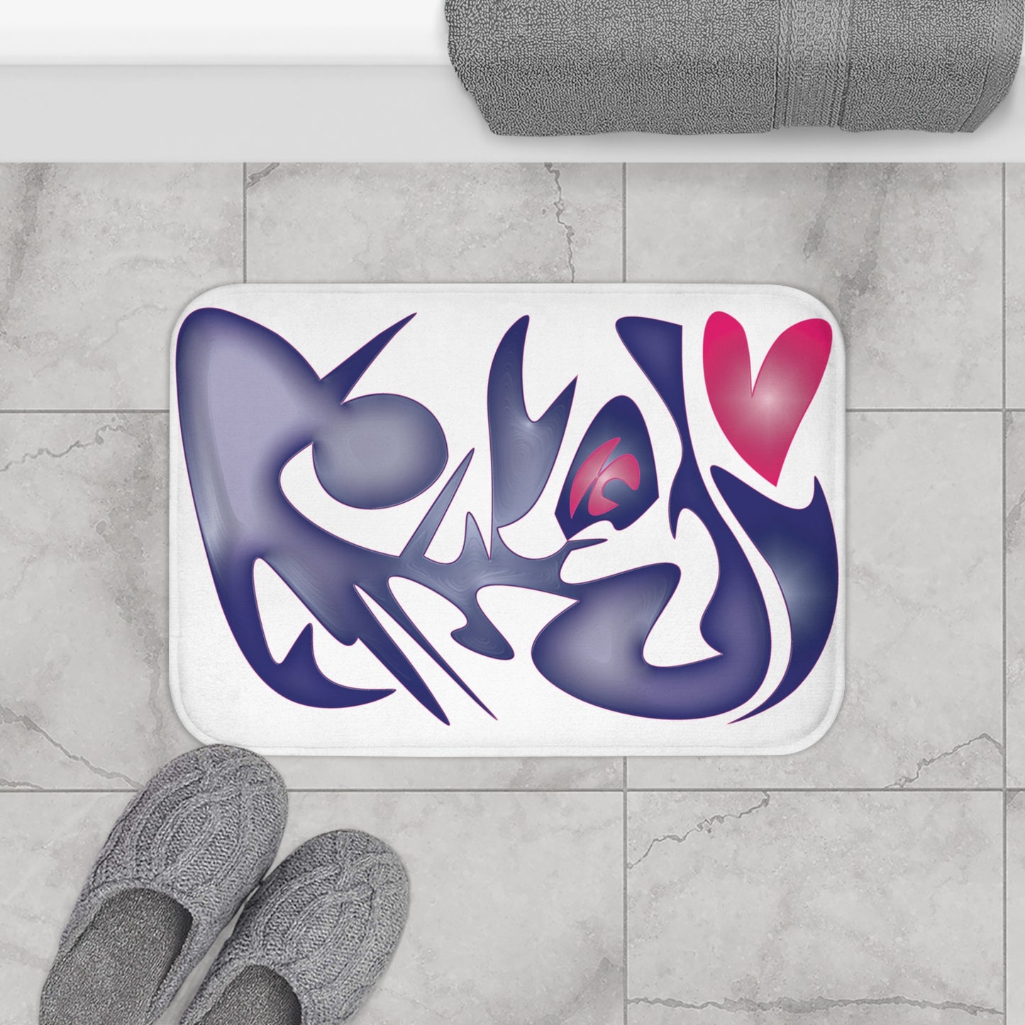 Artistic Abstract Bath Mat with Heart Design