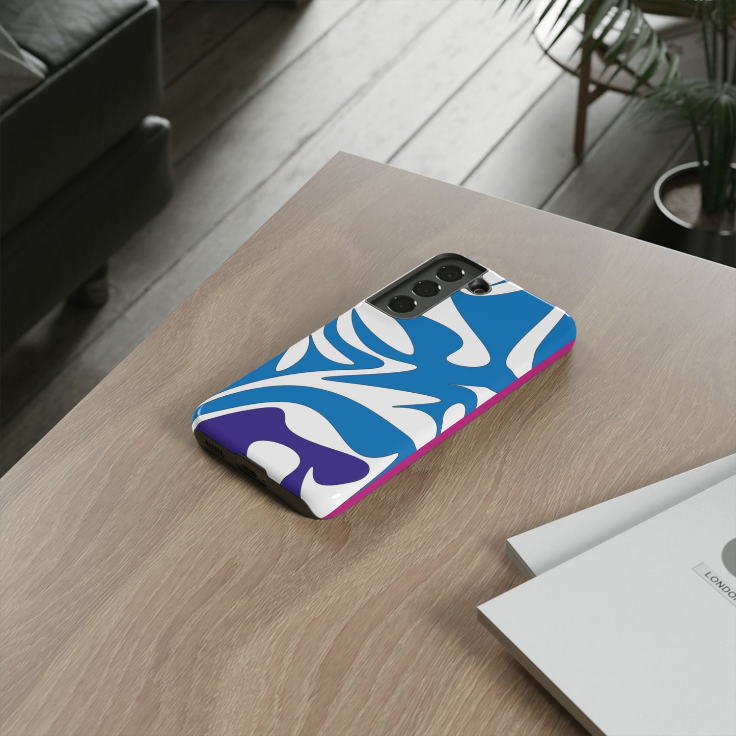 Stylish Tough Phone Case - Blue Abstract Design