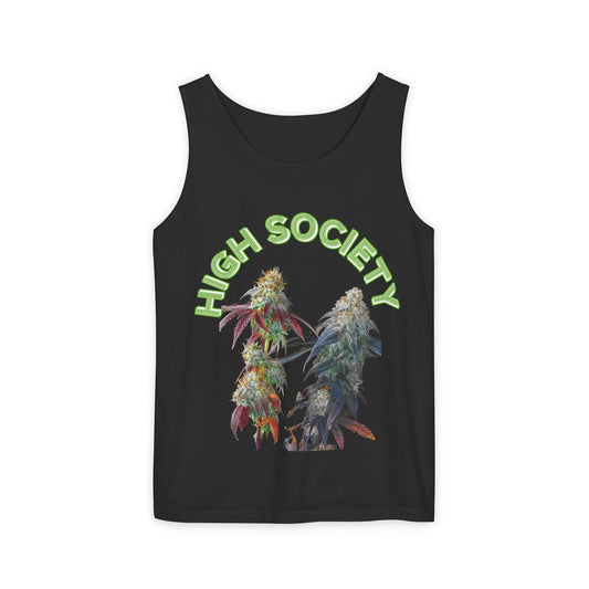 Cannabis High Society Unisex Tank Top - Trendy Apparel for Cannabis Enthusiasts, Summer Parties, Festivals, Gift for Friends