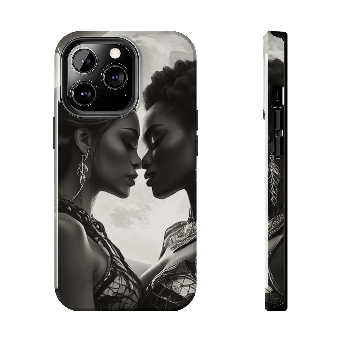 Elegant Black & White Phone Case with Dual Silhouette Design