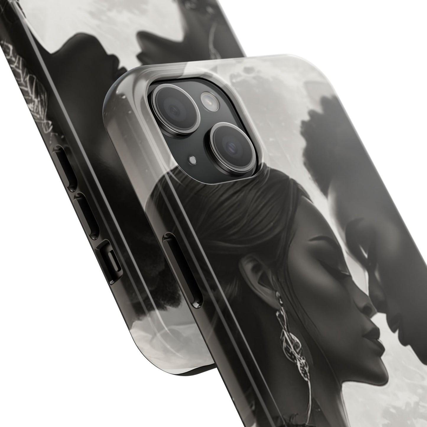 Elegant Black & White Phone Case with Dual Silhouette Design