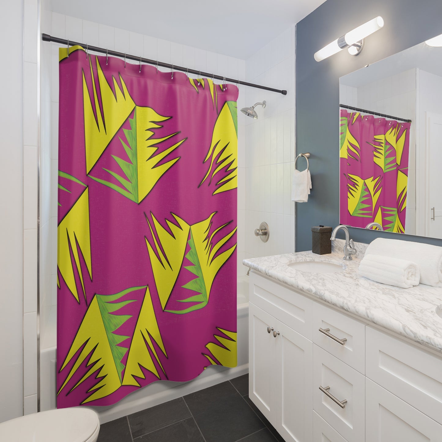 Vibrant Geometric Shower Curtain - Modern Tropical Design for Stylish Bathrooms