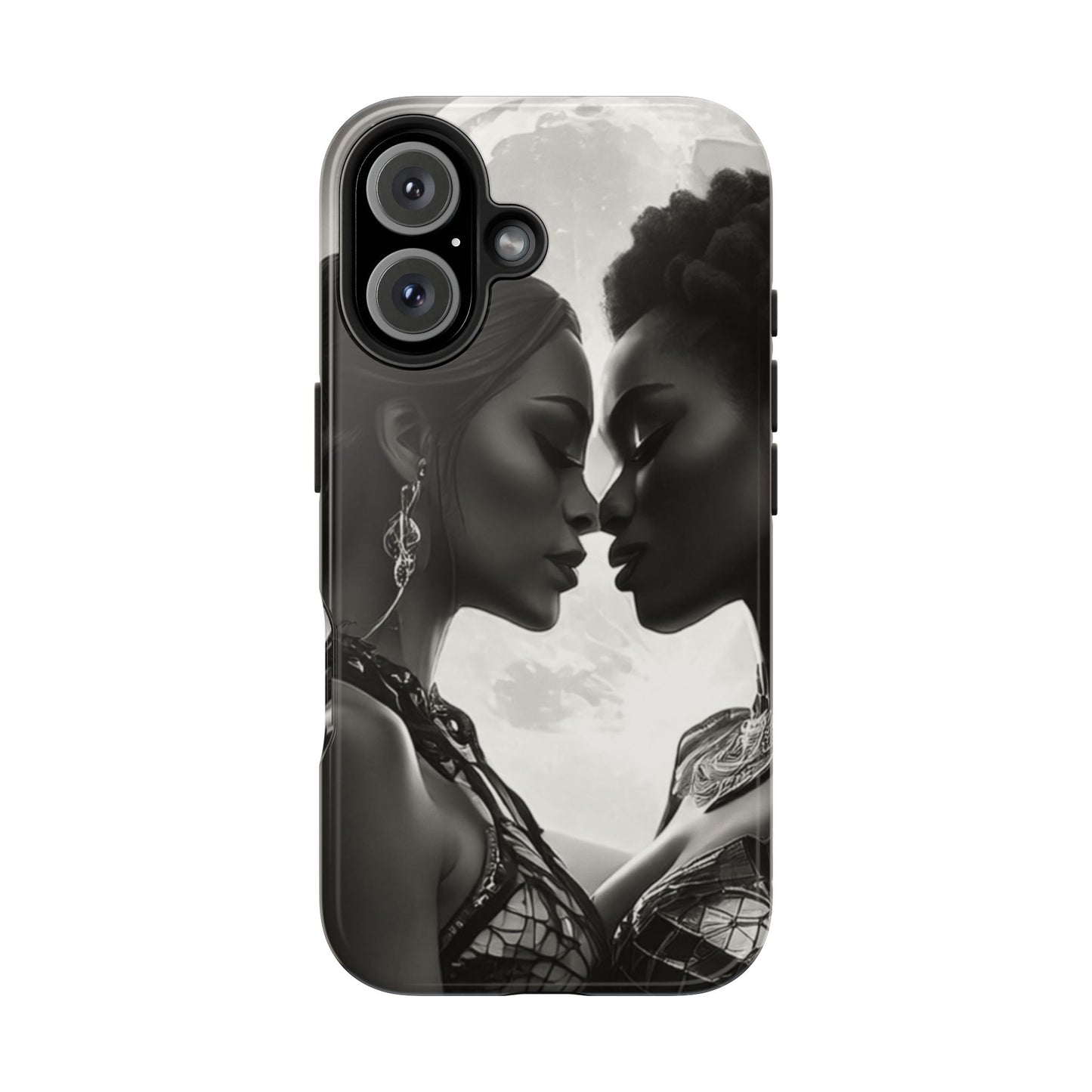 Elegant Black & White Phone Case with Dual Silhouette Design