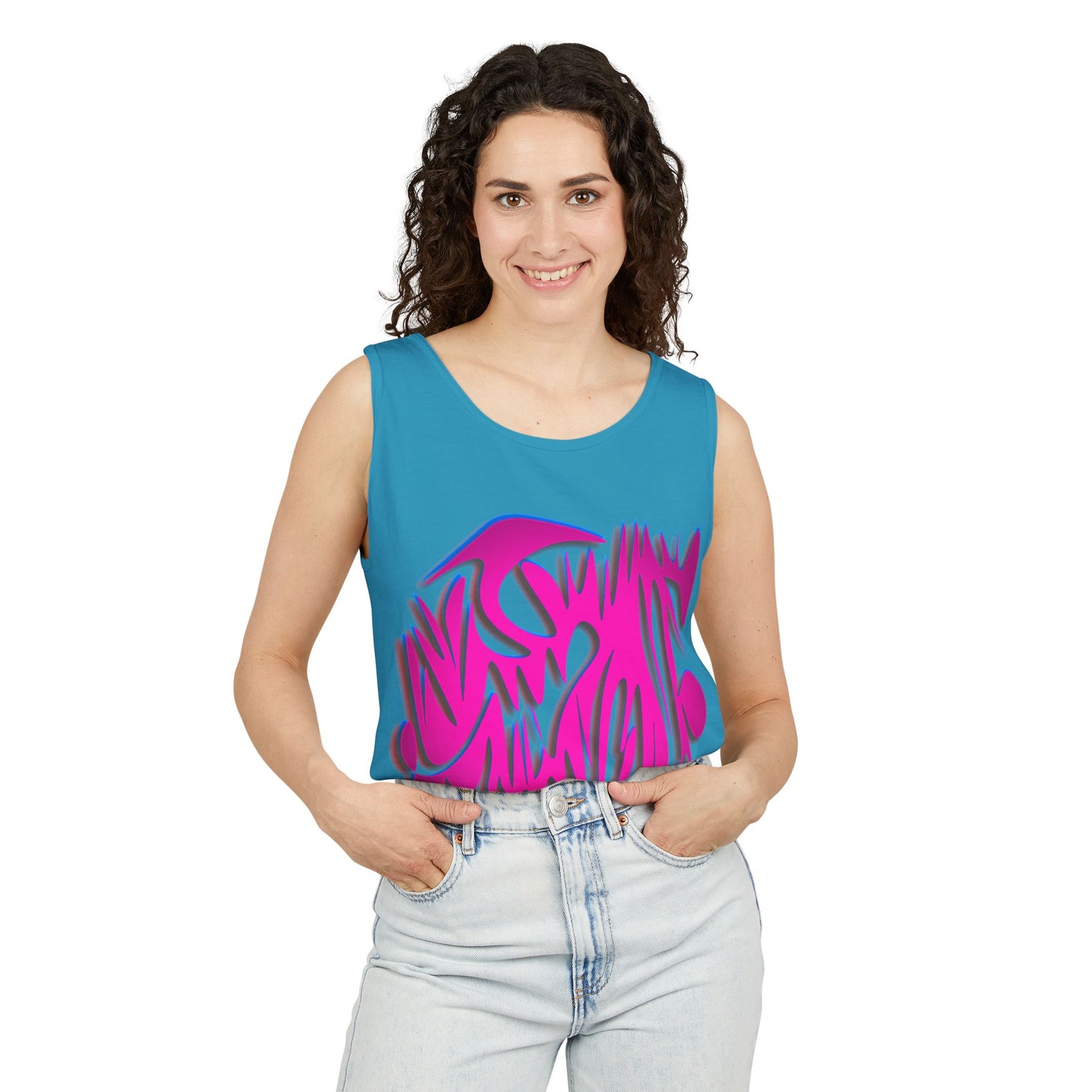 Vibrant Unisex Garment-Dyed Tank Top with Abstract Design