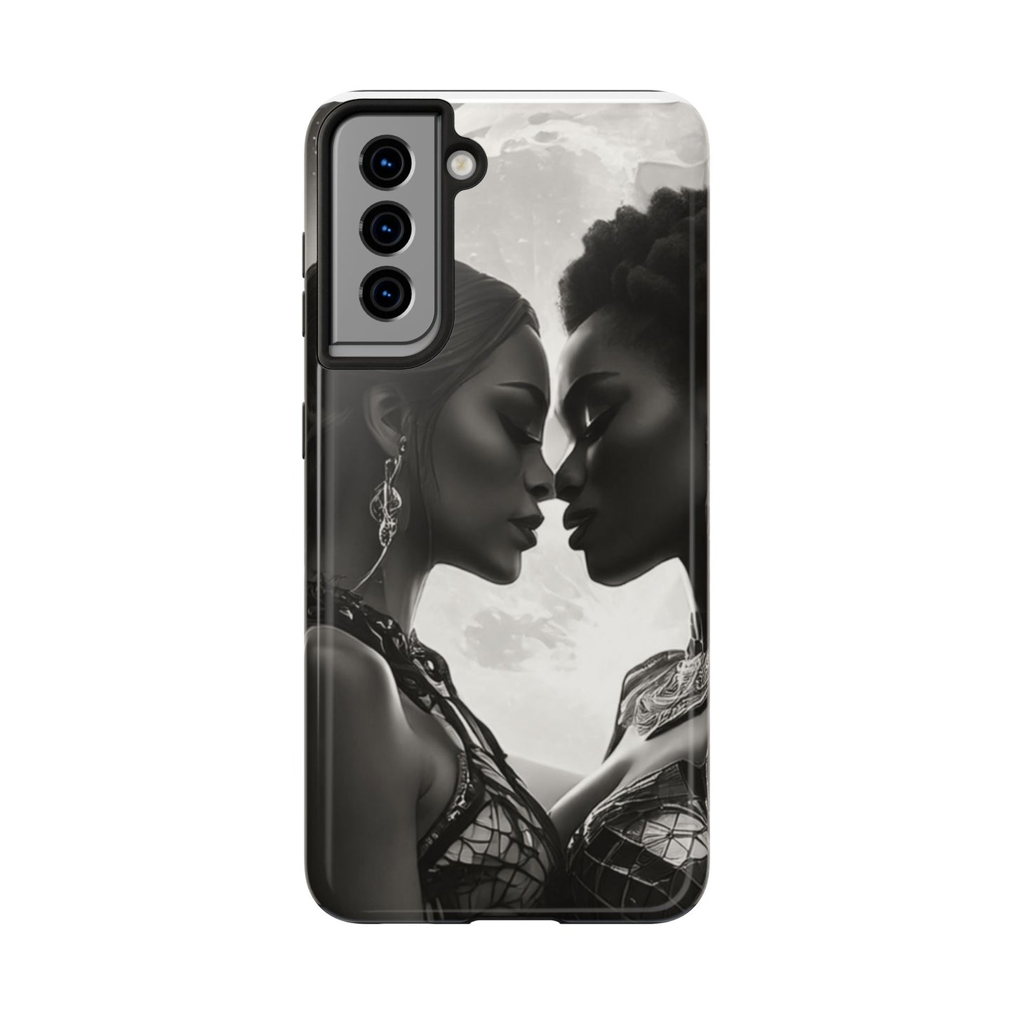 Elegant Black & White Phone Case with Dual Silhouette Design