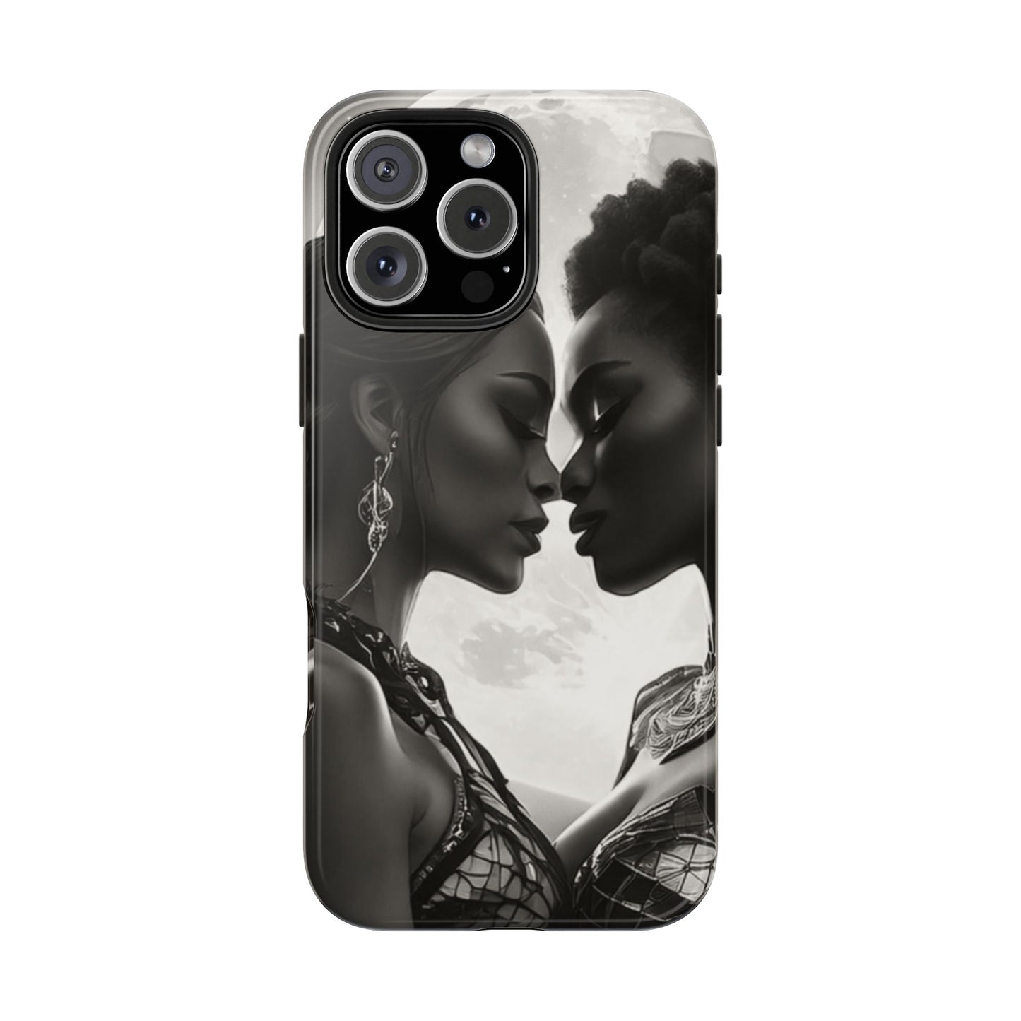 Elegant Black & White Phone Case with Dual Silhouette Design
