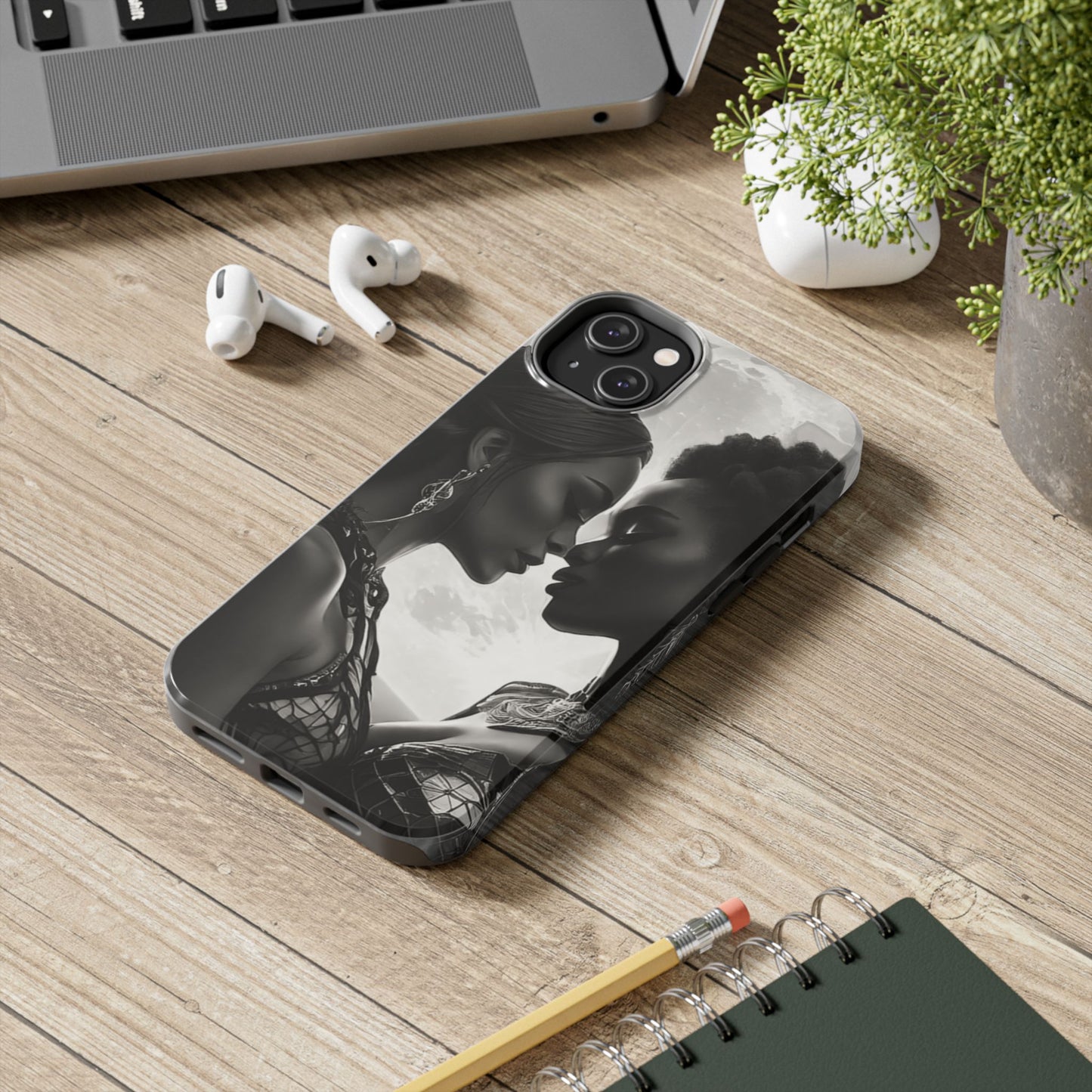 Elegant Black & White Phone Case with Dual Silhouette Design