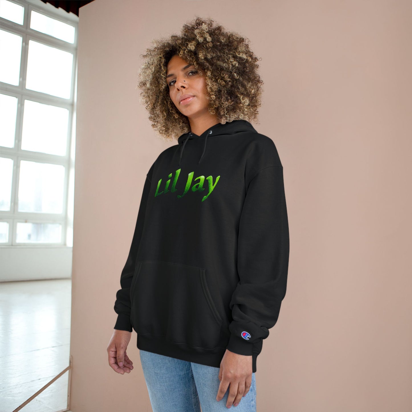 Lil Jay Champion Hoodie - Green Gang Streetwear, Urban Fashion, Gift for Music Lovers, Personalized Hoodie, Artistic Sweatshirt