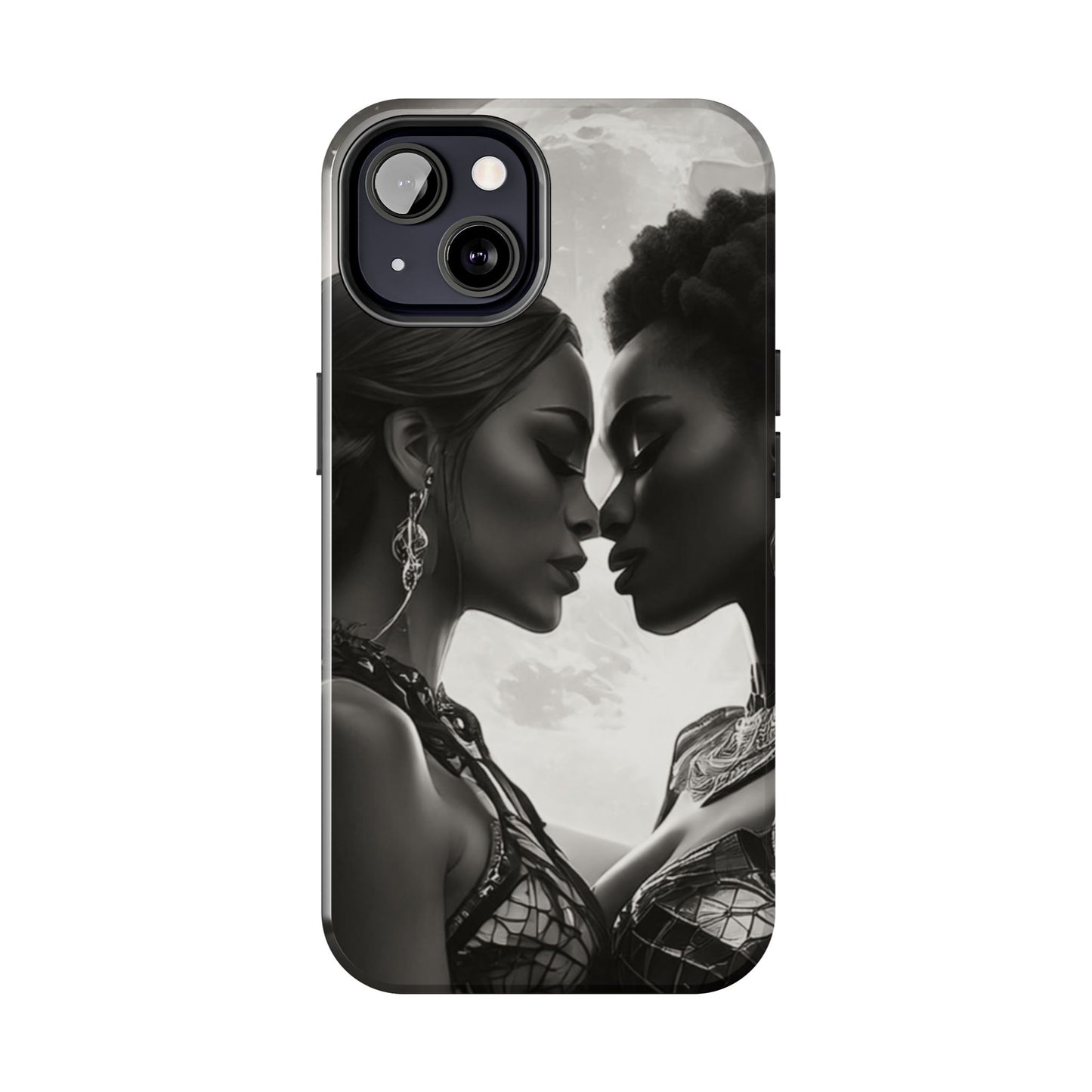 Elegant Black & White Phone Case with Dual Silhouette Design
