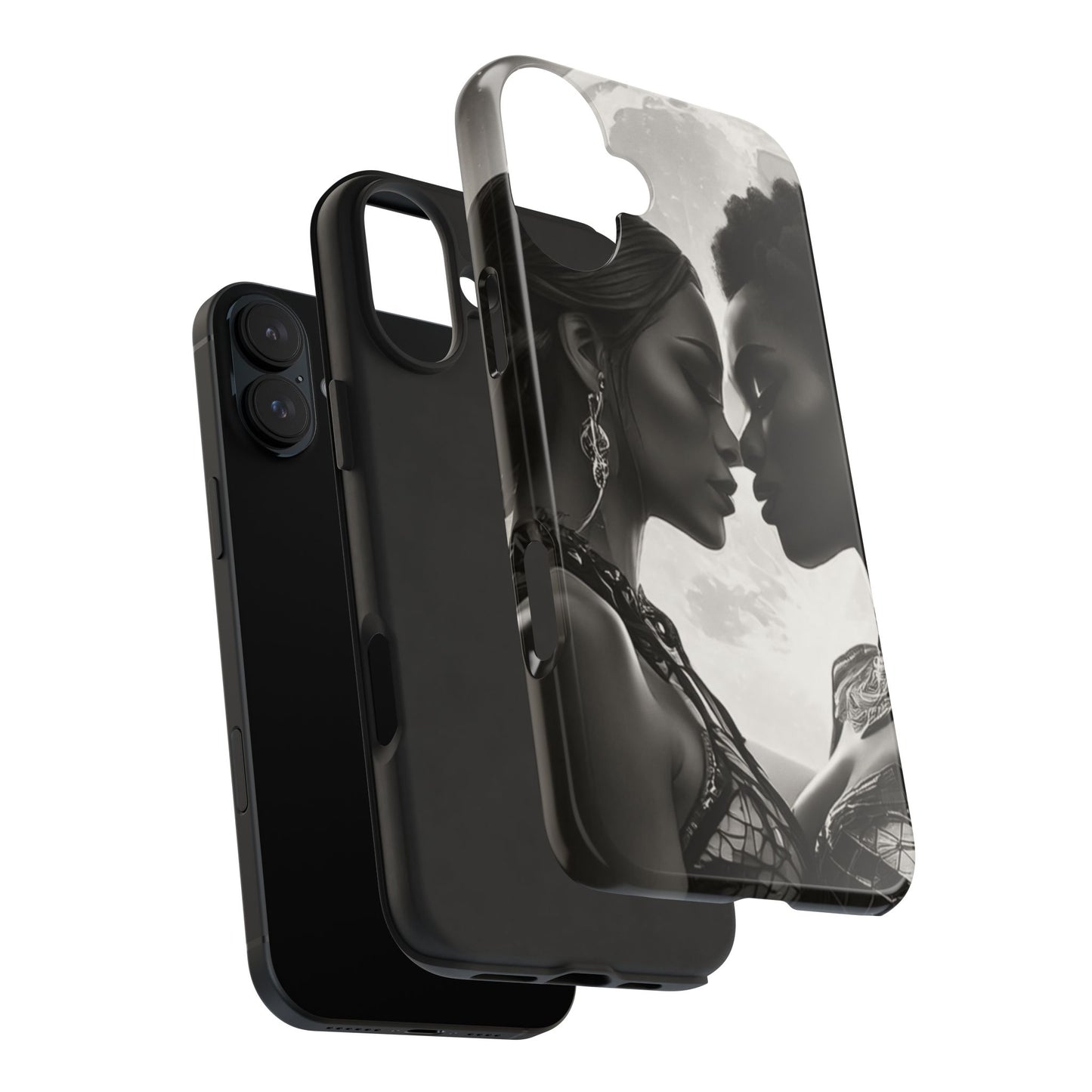 Elegant Black & White Phone Case with Dual Silhouette Design