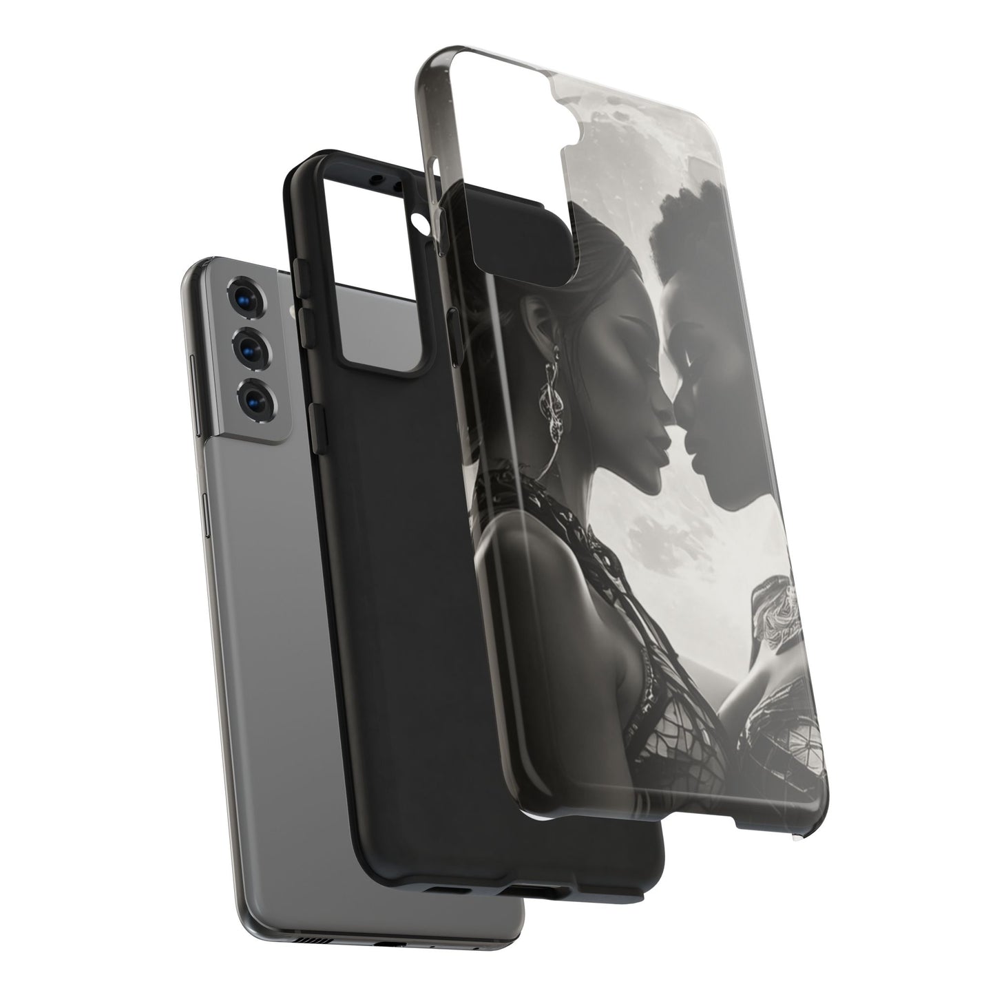 Elegant Black & White Phone Case with Dual Silhouette Design