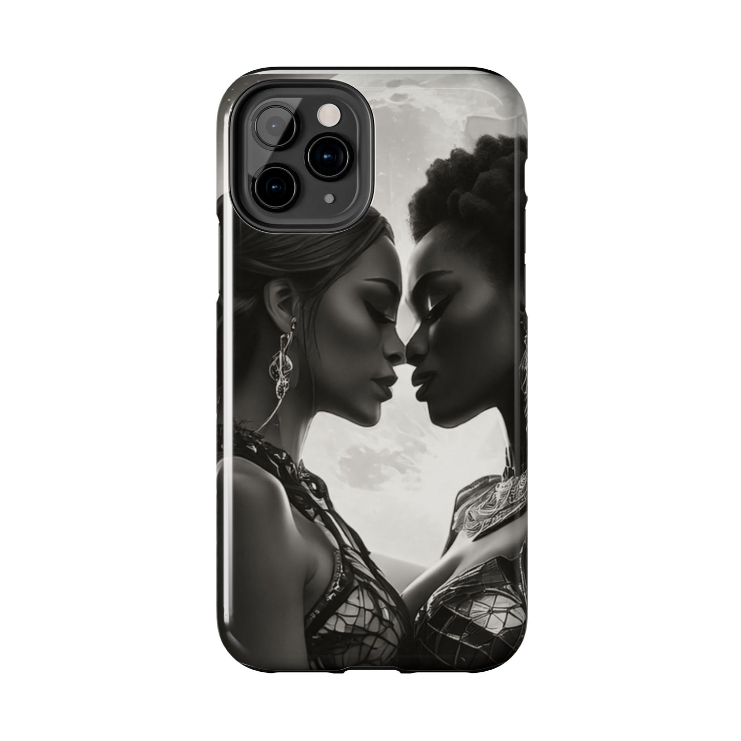 Elegant Black & White Phone Case with Dual Silhouette Design