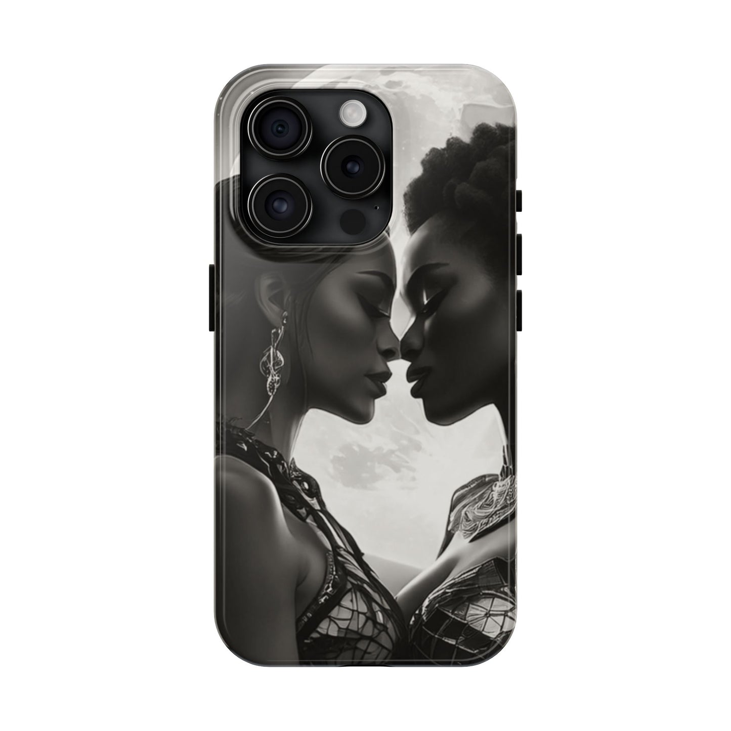 Elegant Black & White Phone Case with Dual Silhouette Design