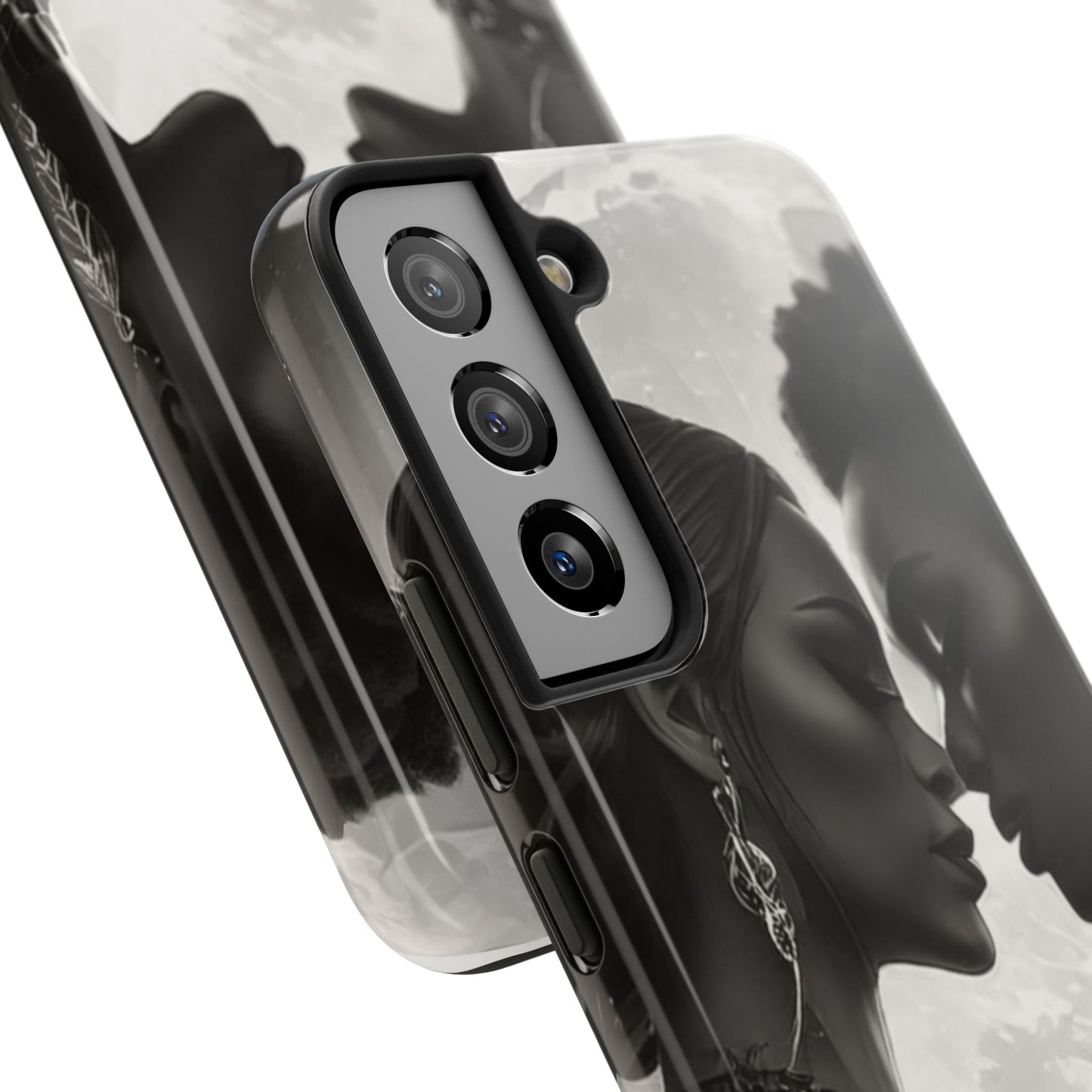 Elegant Black & White Phone Case with Dual Silhouette Design