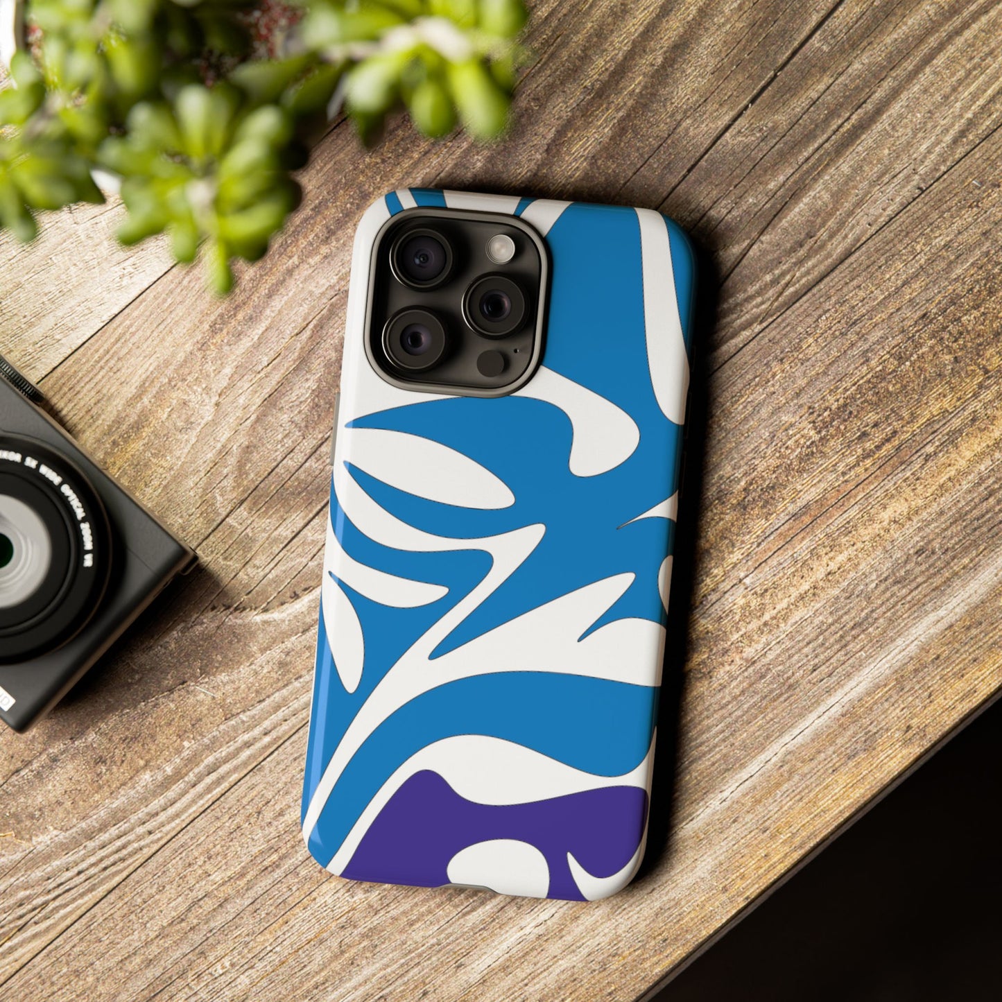 Stylish Tough Phone Case - Blue Abstract Design