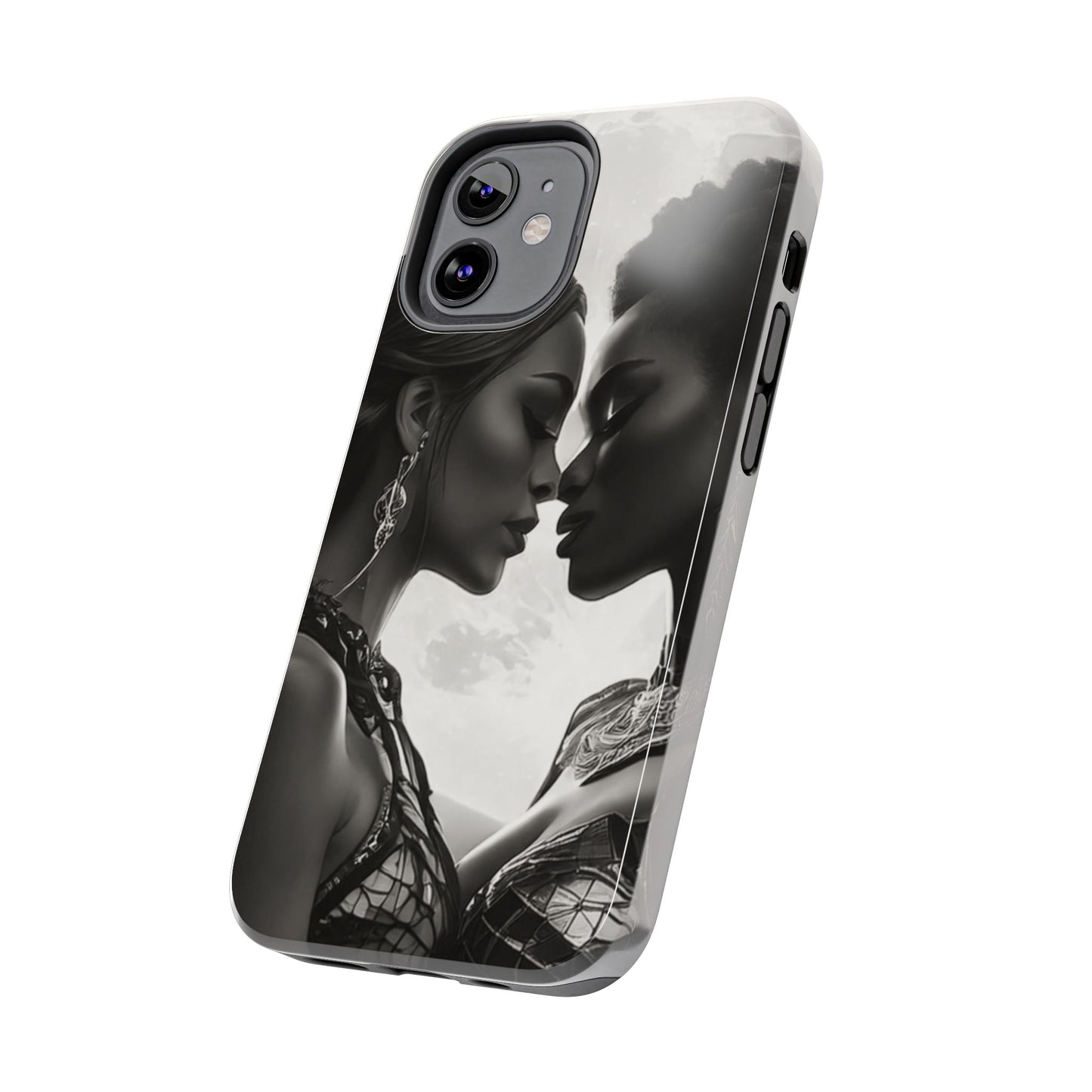 Elegant Black & White Phone Case with Dual Silhouette Design