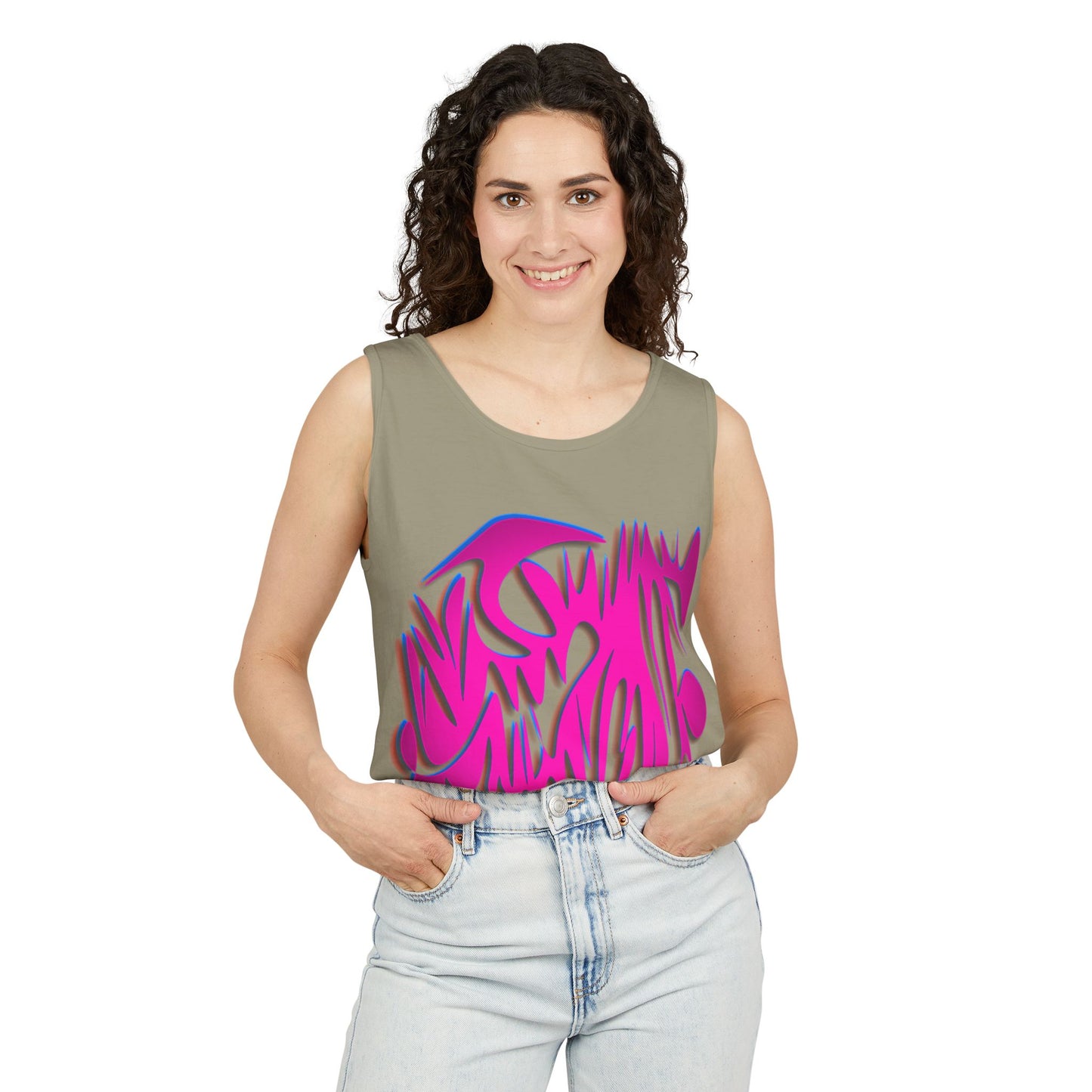 Vibrant Unisex Garment-Dyed Tank Top with Abstract Design