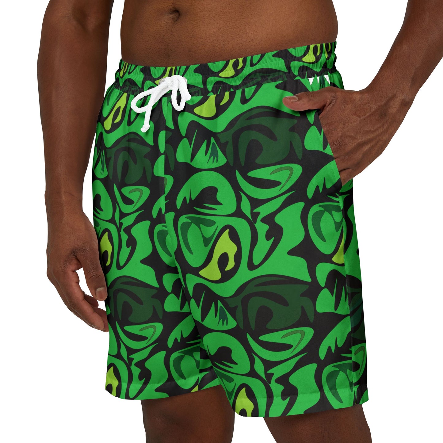 Swim Shorts - Vibrant Green Hand Drawn Design for Beach Days