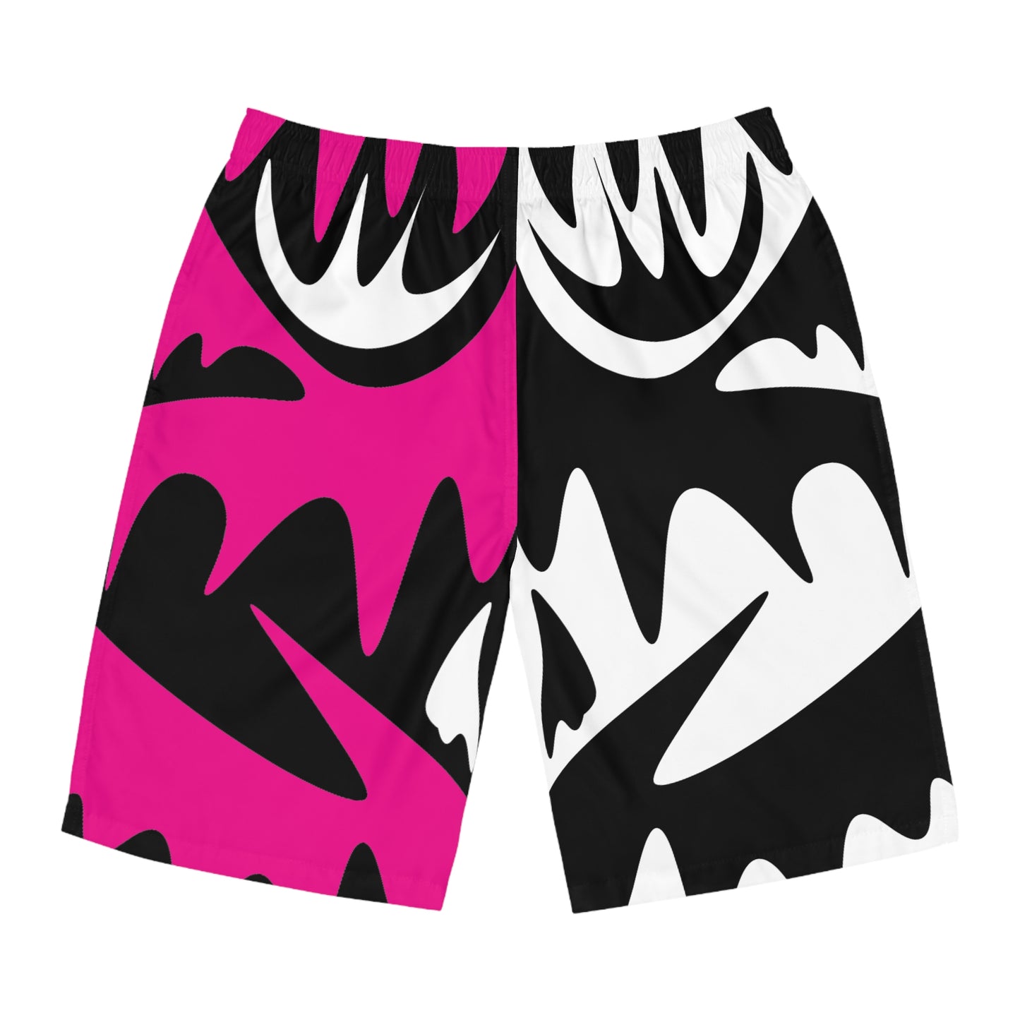 Men's Board Shorts - Vibrant Pink and Black Wave Design
