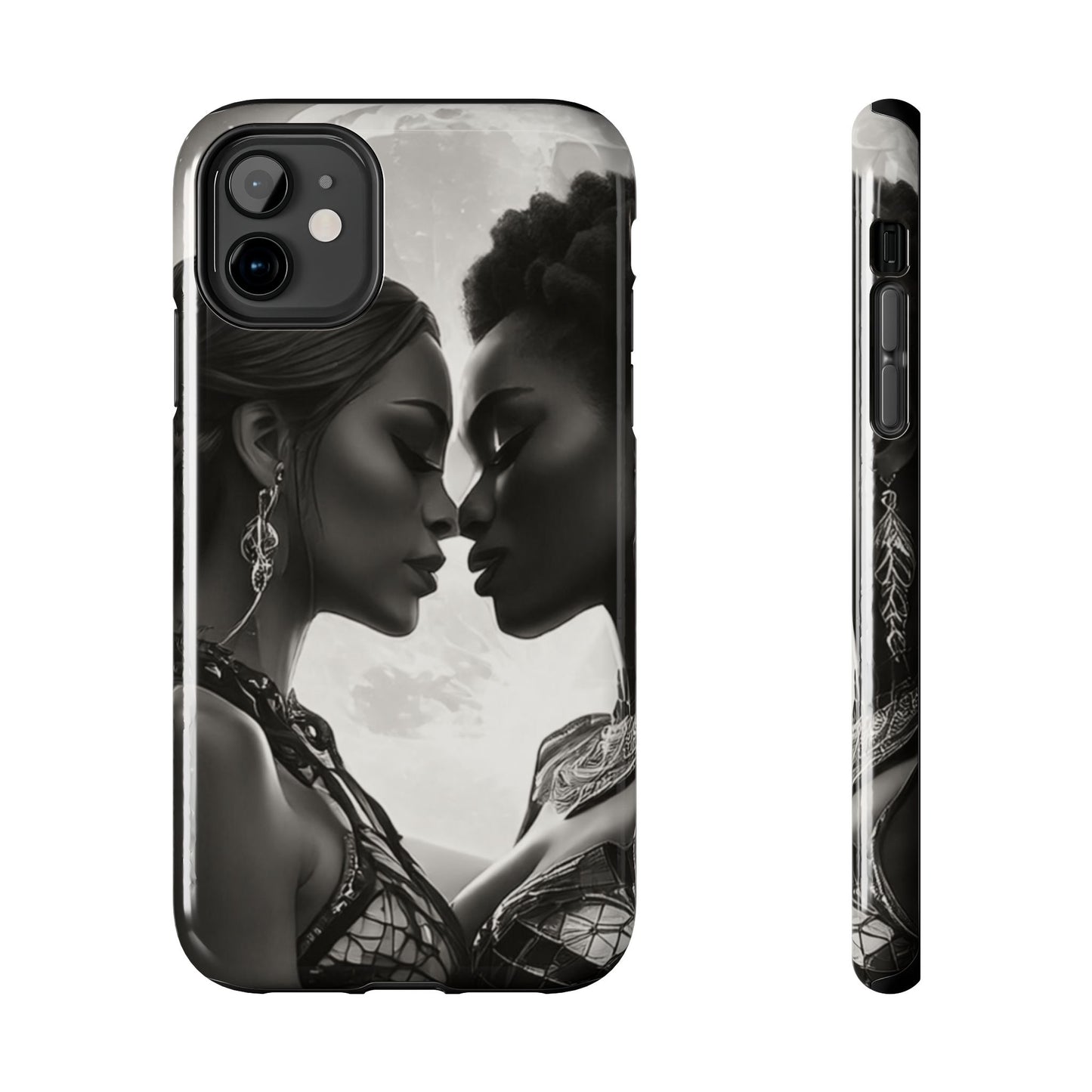 Elegant Black & White Phone Case with Dual Silhouette Design