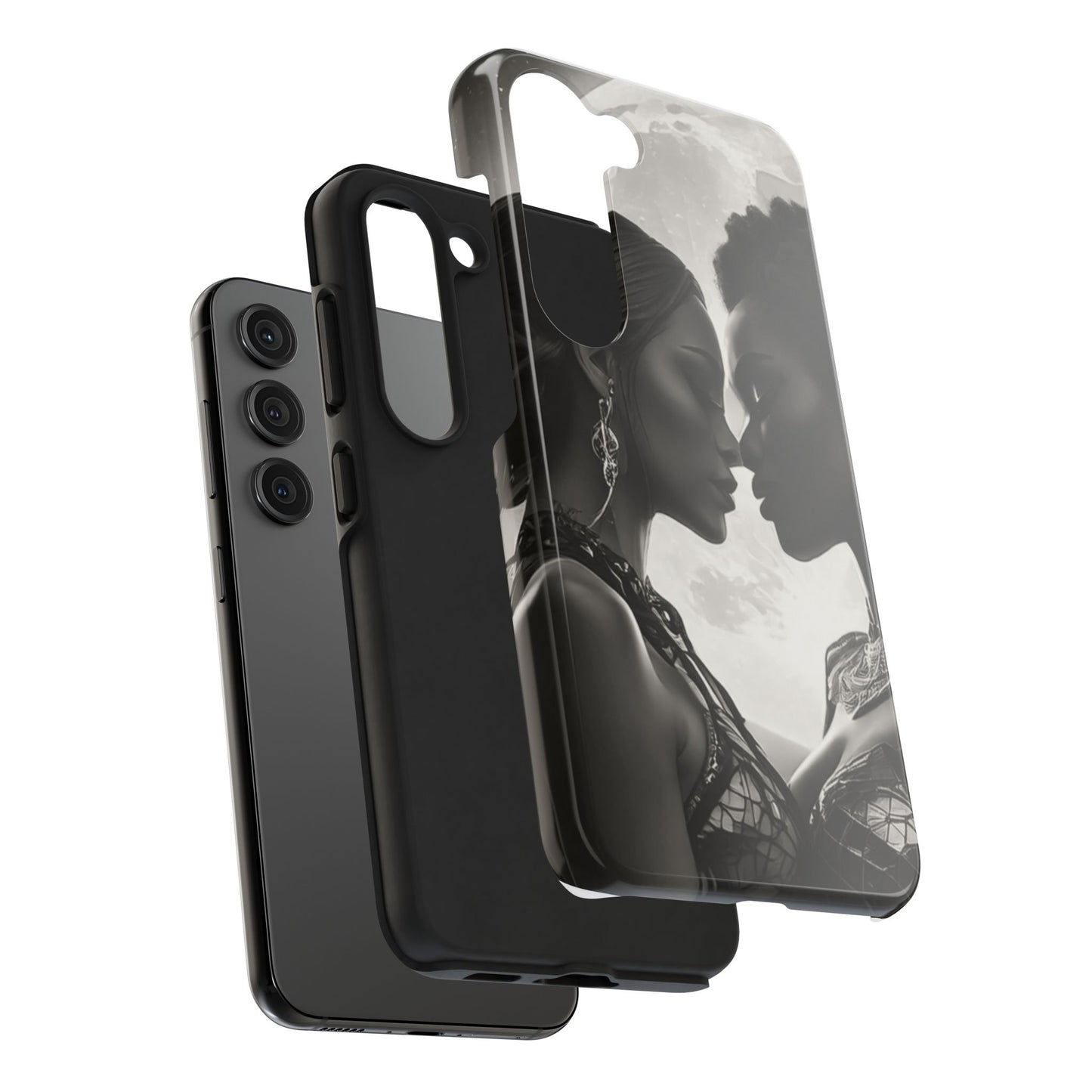 Elegant Black & White Phone Case with Dual Silhouette Design