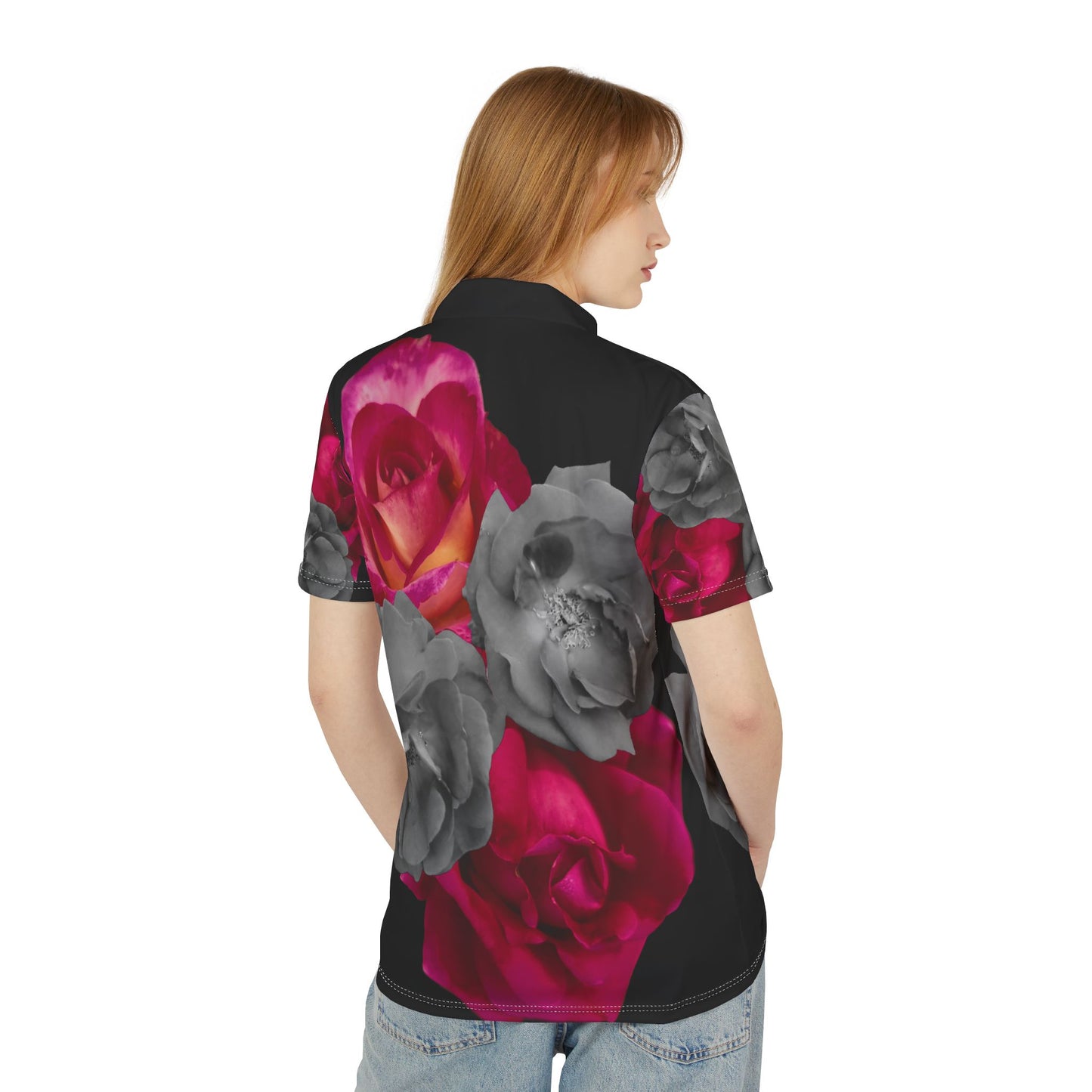 Floral Graphic Unisex Polo Shirt - Stylish Rose Design for Casual Gatherings