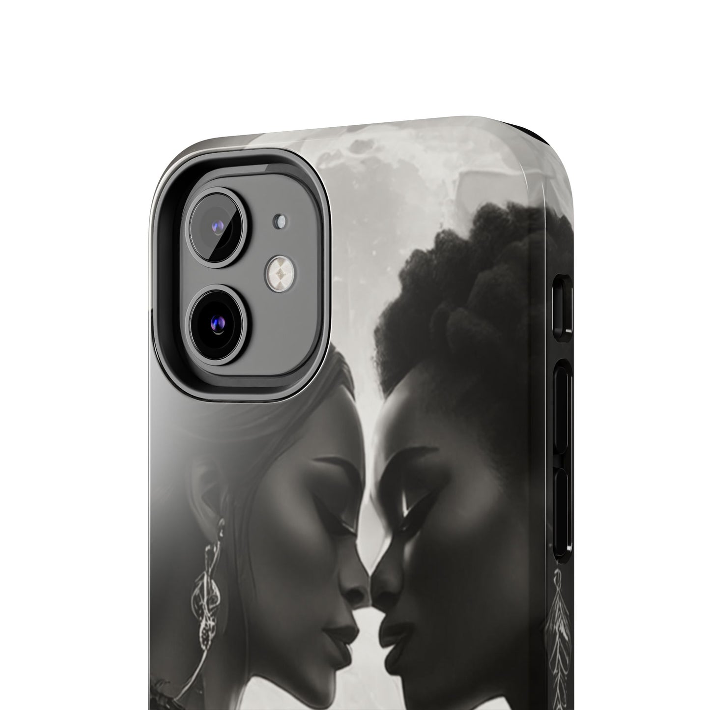 Elegant Black & White Phone Case with Dual Silhouette Design