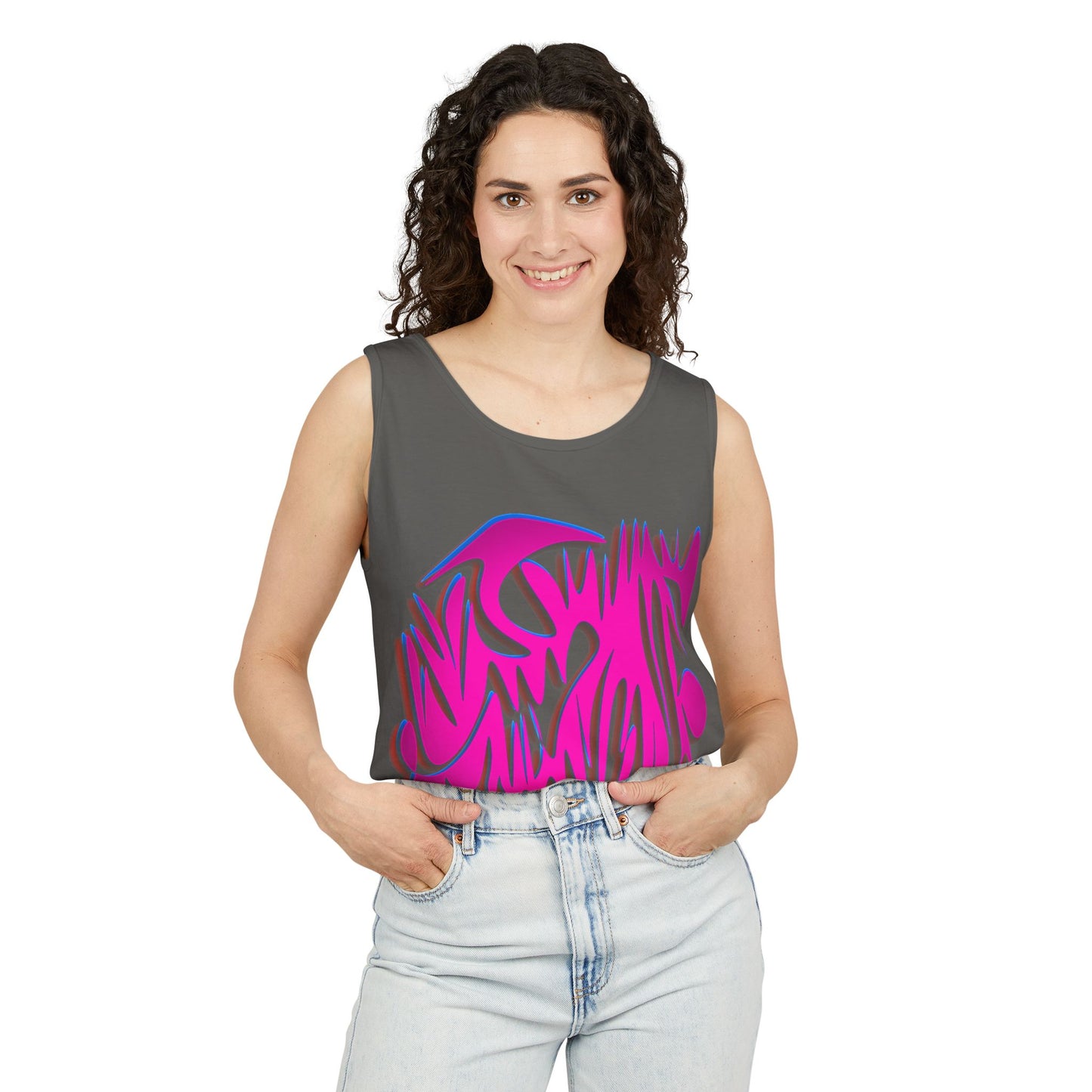 Vibrant Unisex Garment-Dyed Tank Top with Abstract Design