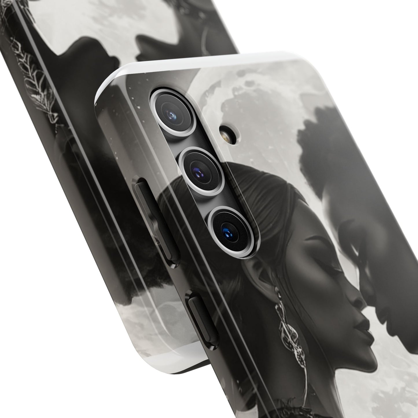 Elegant Black & White Phone Case with Dual Silhouette Design