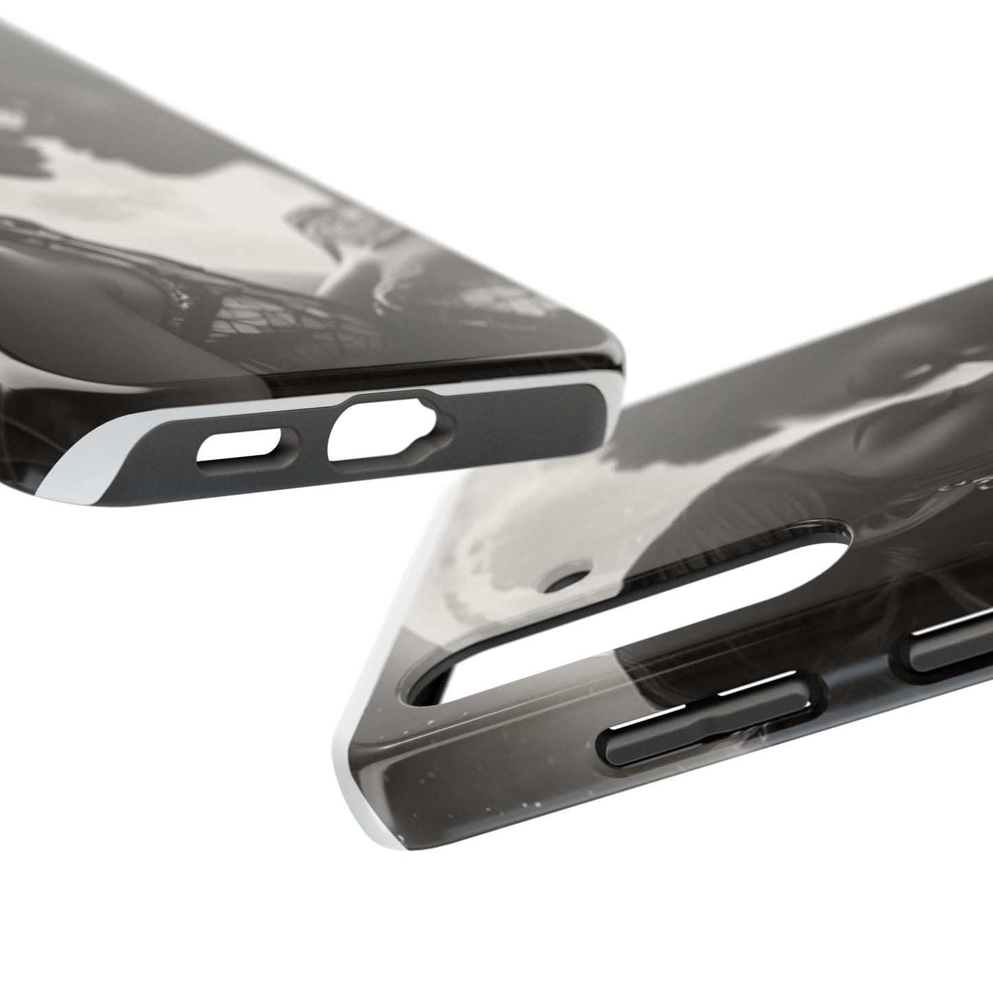 Elegant Black & White Phone Case with Dual Silhouette Design