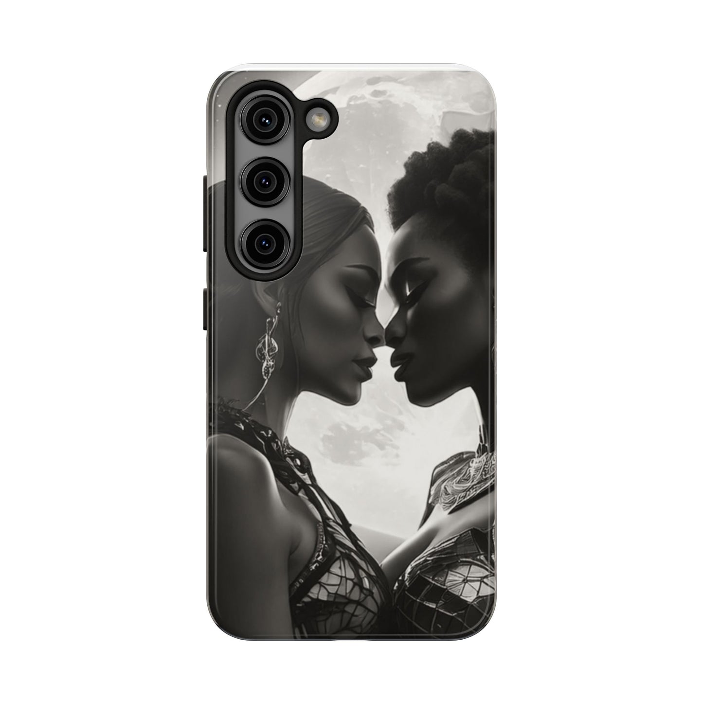 Elegant Black & White Phone Case with Dual Silhouette Design