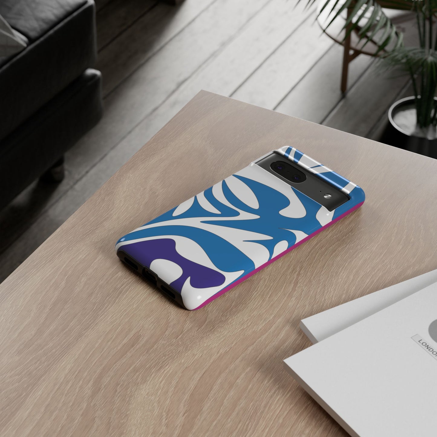 Stylish Tough Phone Case - Blue Abstract Design