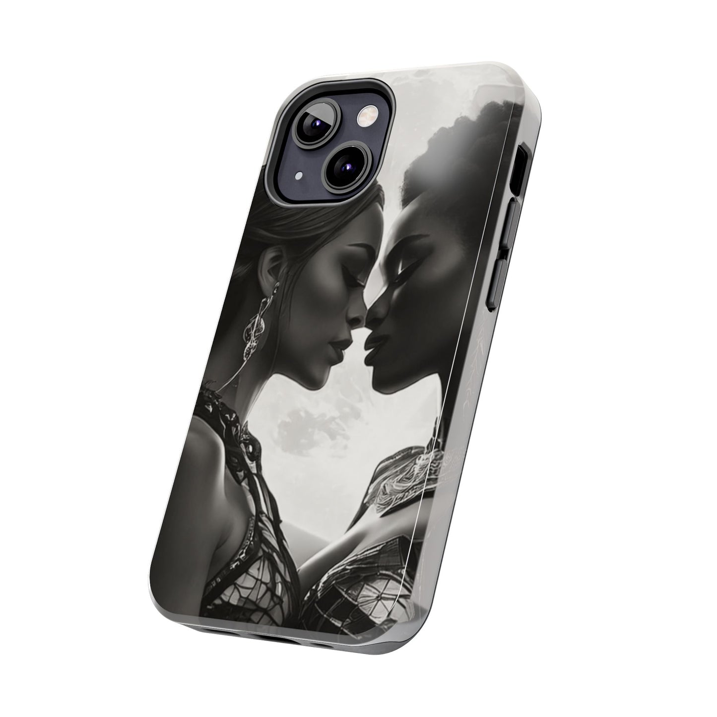 Elegant Black & White Phone Case with Dual Silhouette Design