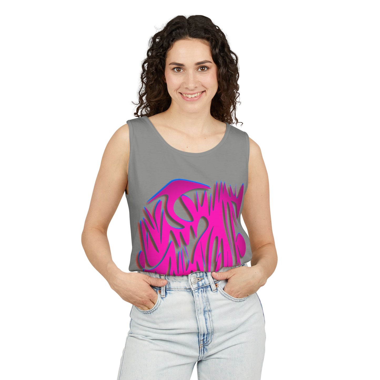 Vibrant Unisex Garment-Dyed Tank Top with Abstract Design