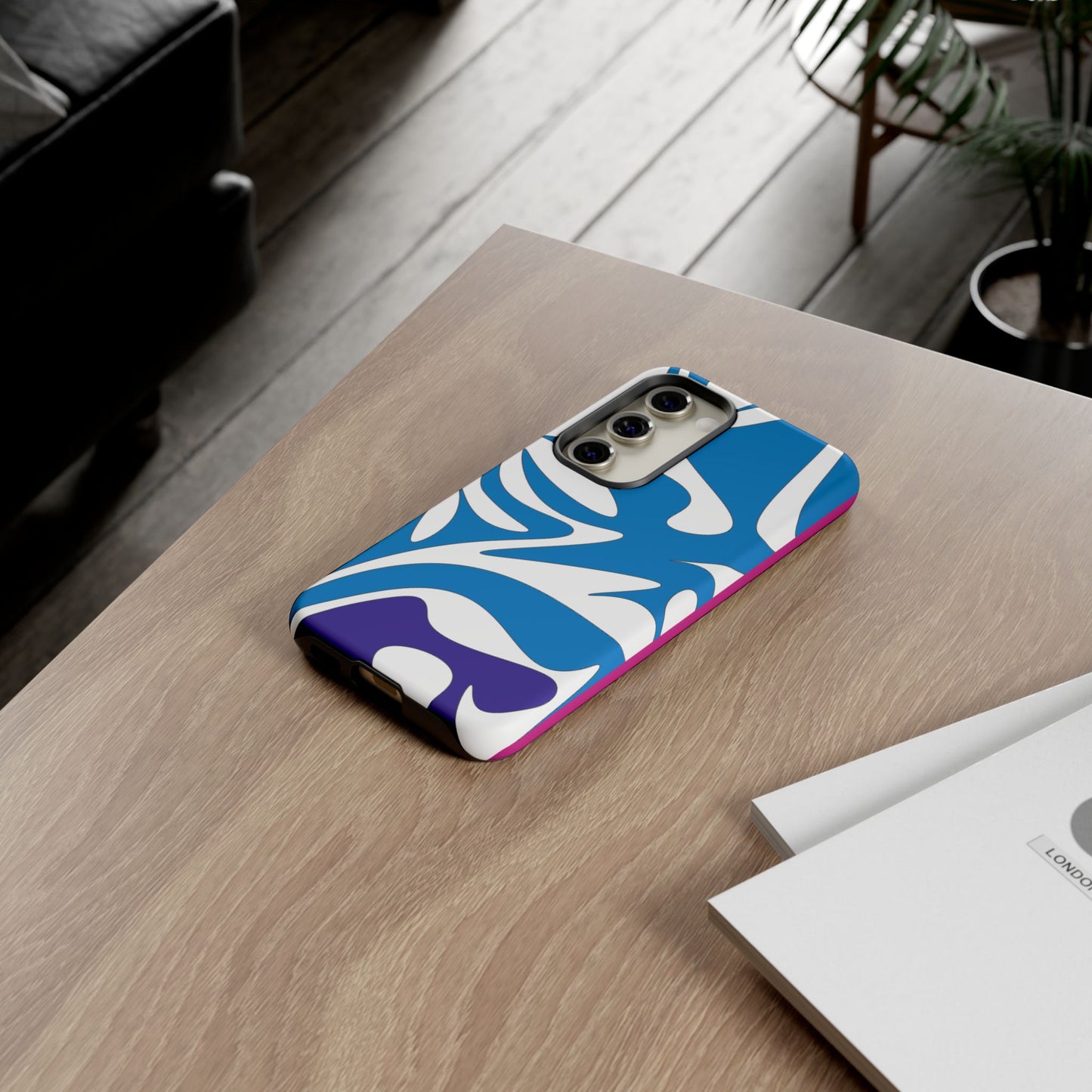 Stylish Tough Phone Case - Blue Abstract Design