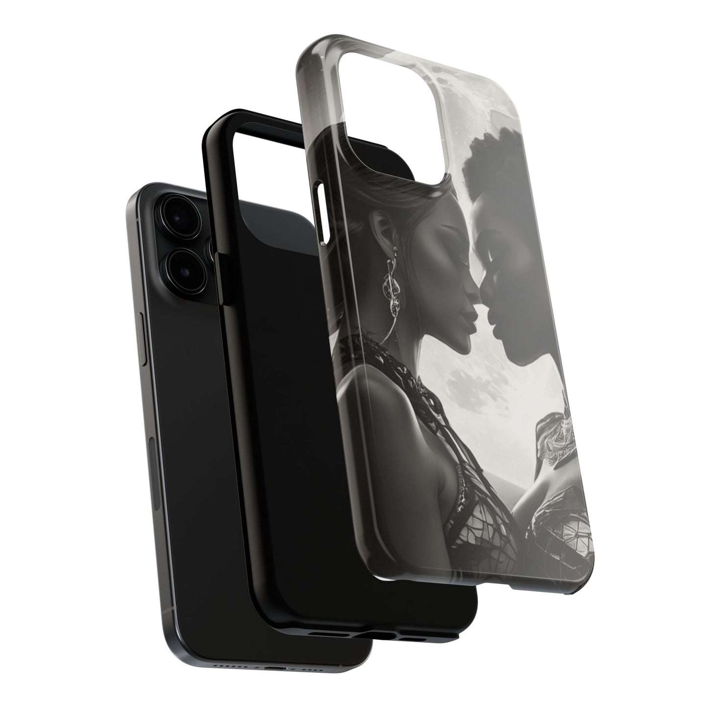 Elegant Black & White Phone Case with Dual Silhouette Design