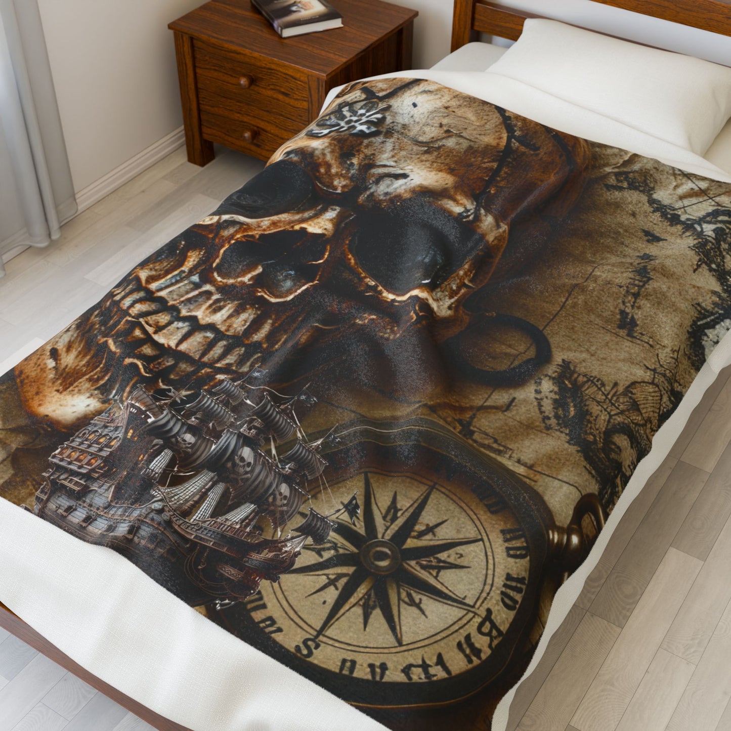 Pirate Skull Plush Blanket, Cozy Throw for Halloween, Nautical Decor, Gift for Pirate Lovers, Soft Bed Cover