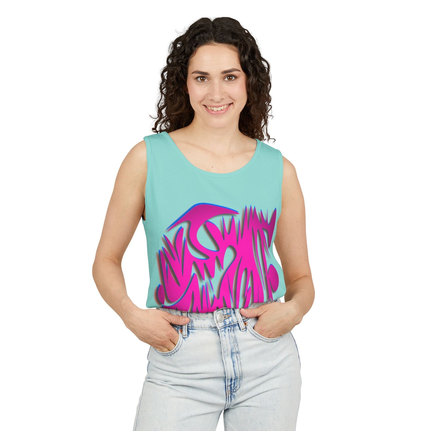 Vibrant Unisex Garment-Dyed Tank Top with Abstract Design