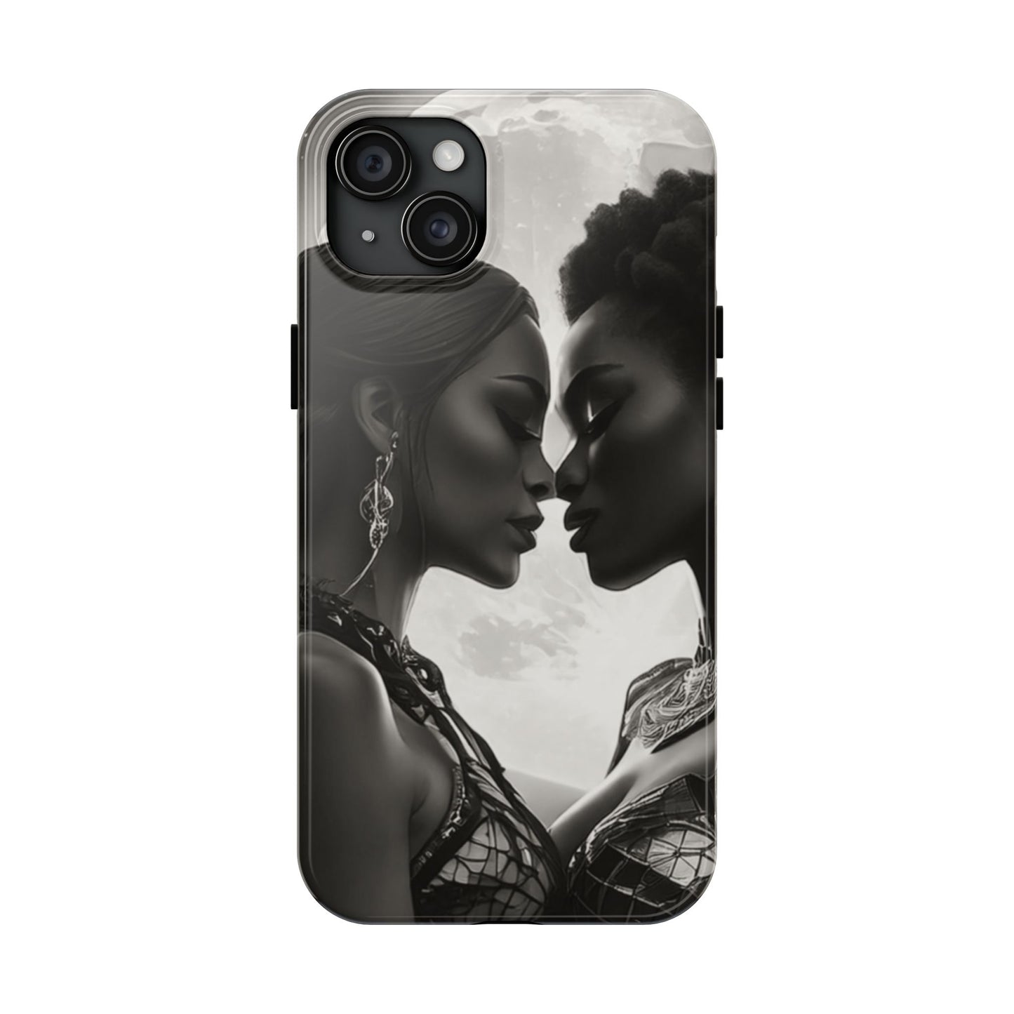 Elegant Black & White Phone Case with Dual Silhouette Design