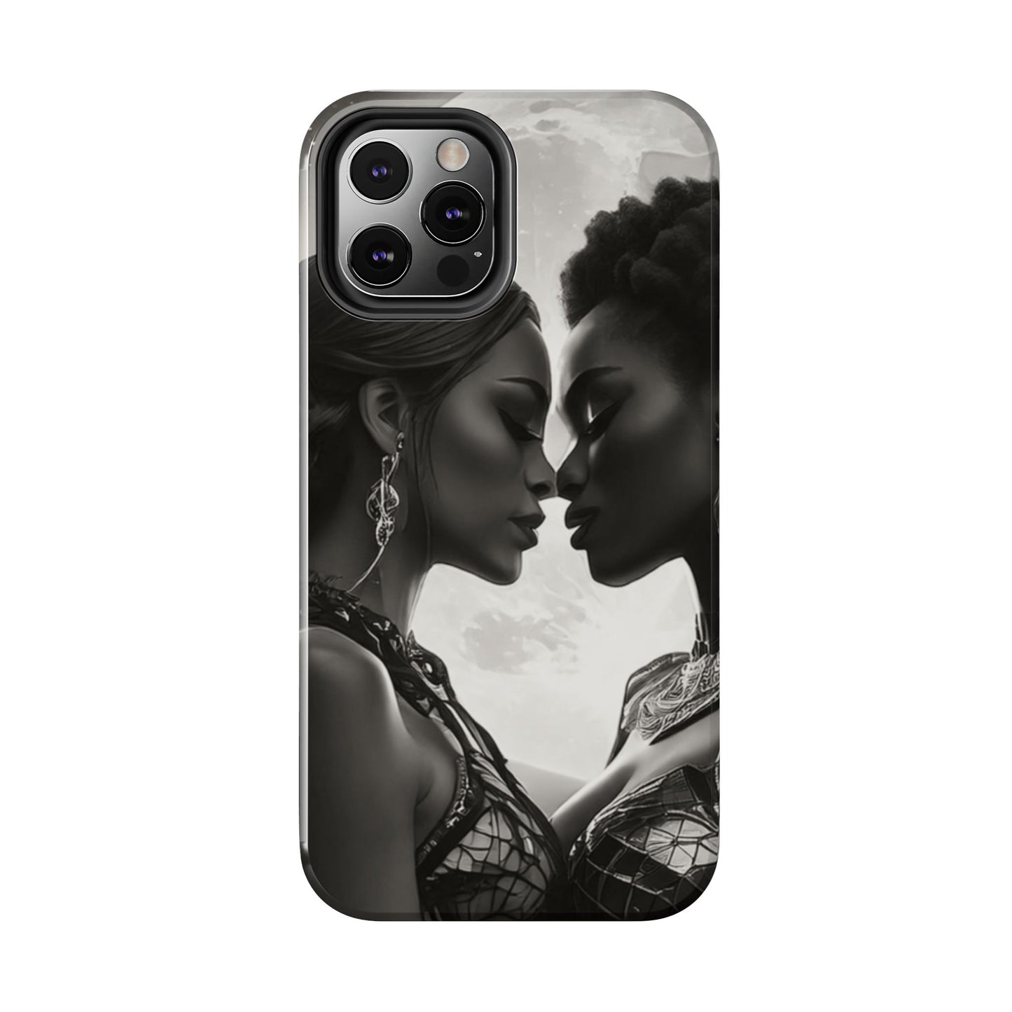 Elegant Black & White Phone Case with Dual Silhouette Design